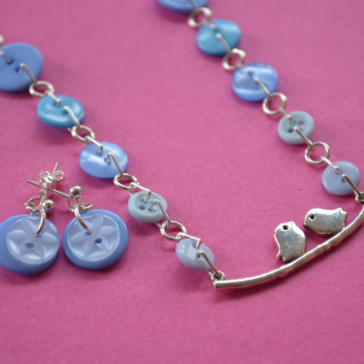 Blue Bird on a Wire Necklace