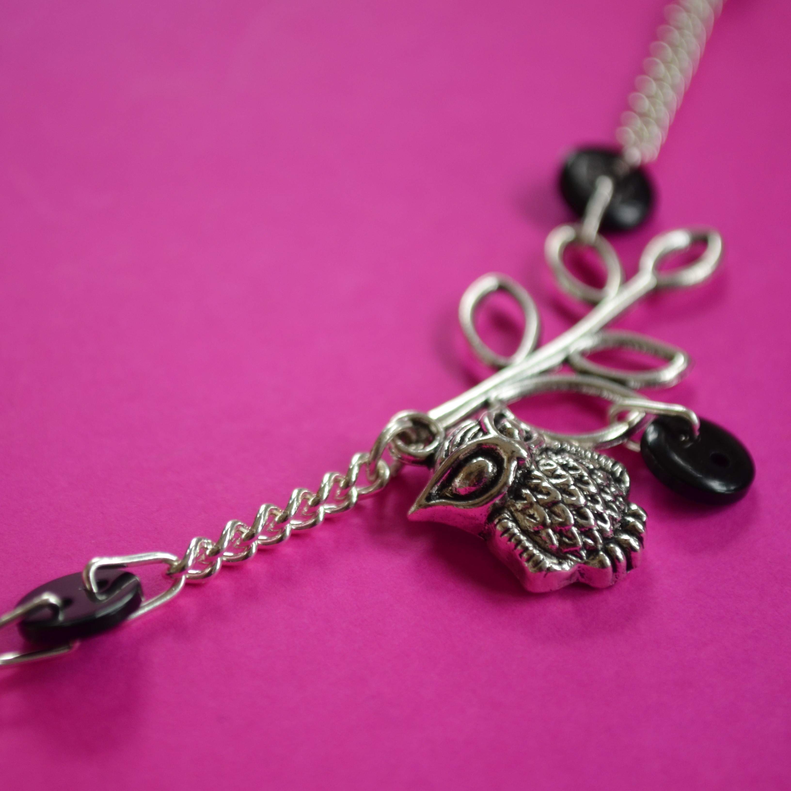 Black Owl & Leaves Necklace