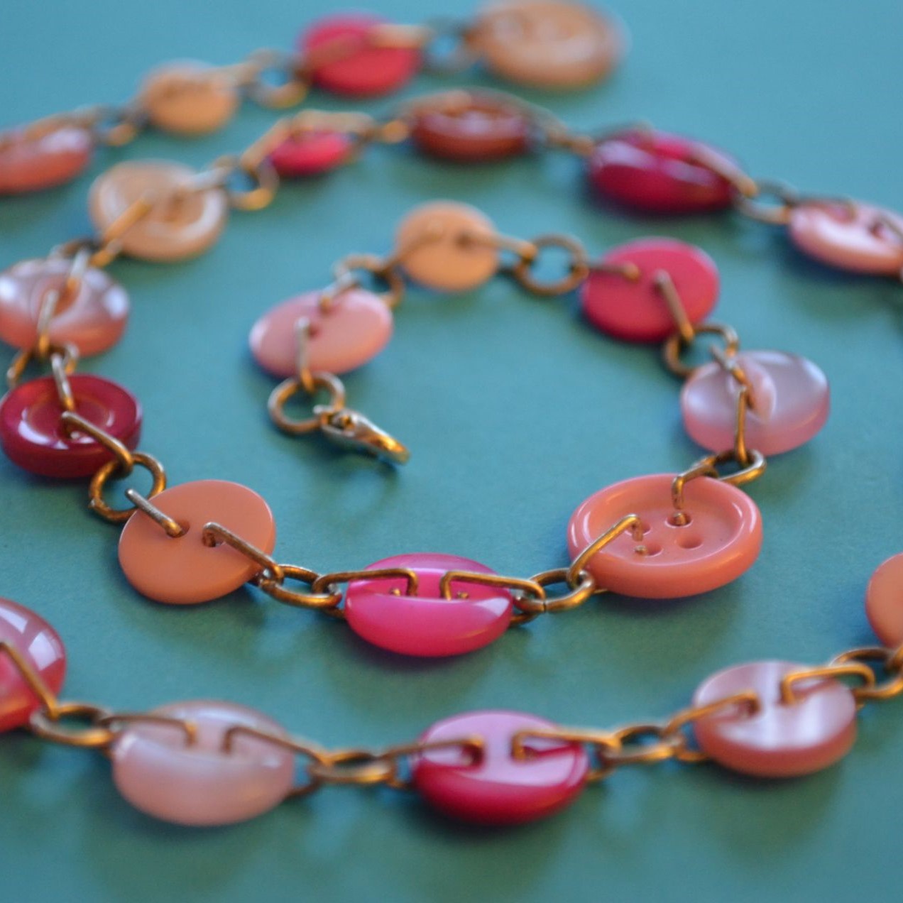 Pink Button Chain Necklace