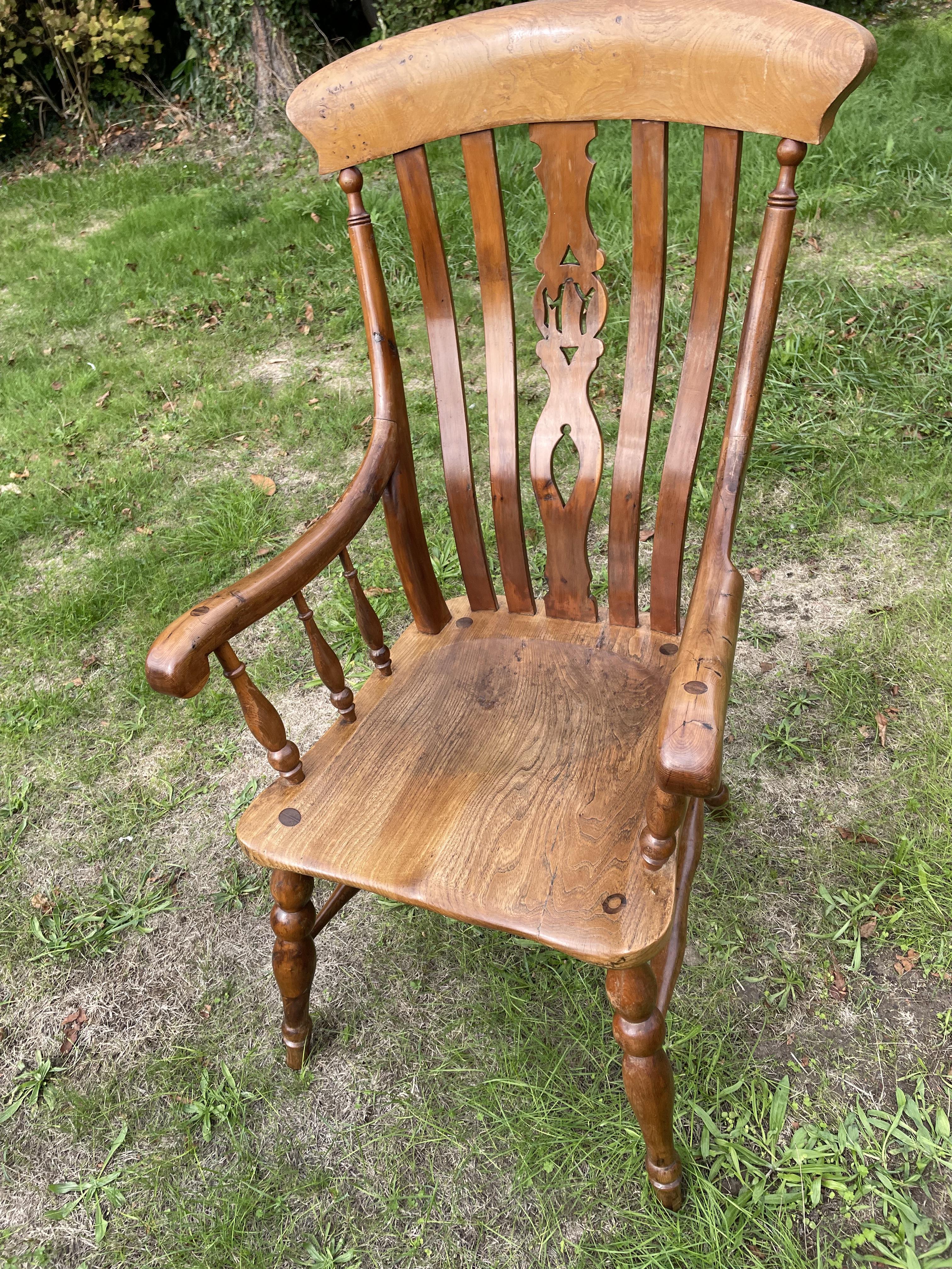 Early 20th Century Yew and Elm Large Lathe Back Arm Chair