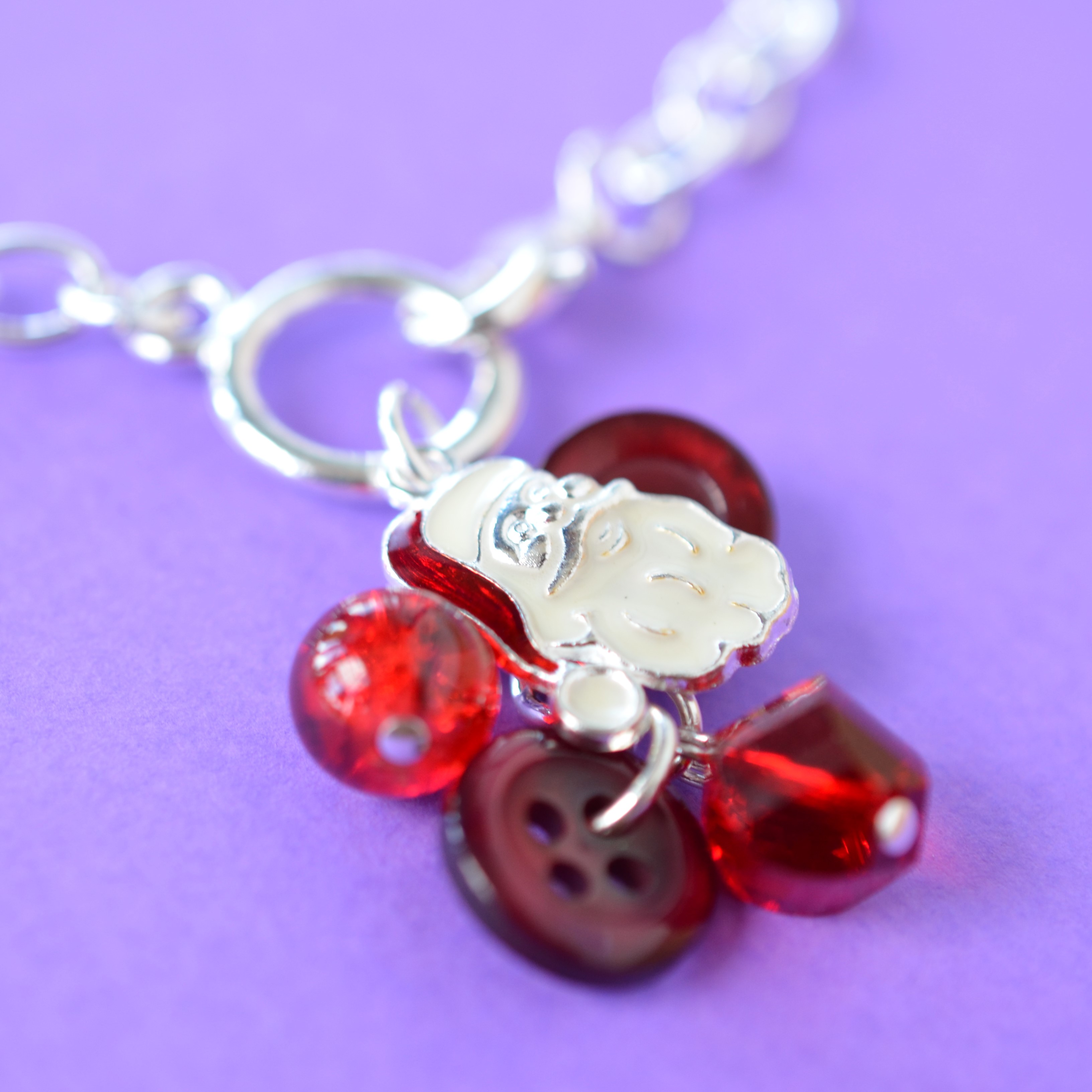 Red & White Santa Claus Cluster Button Charm Bracelet