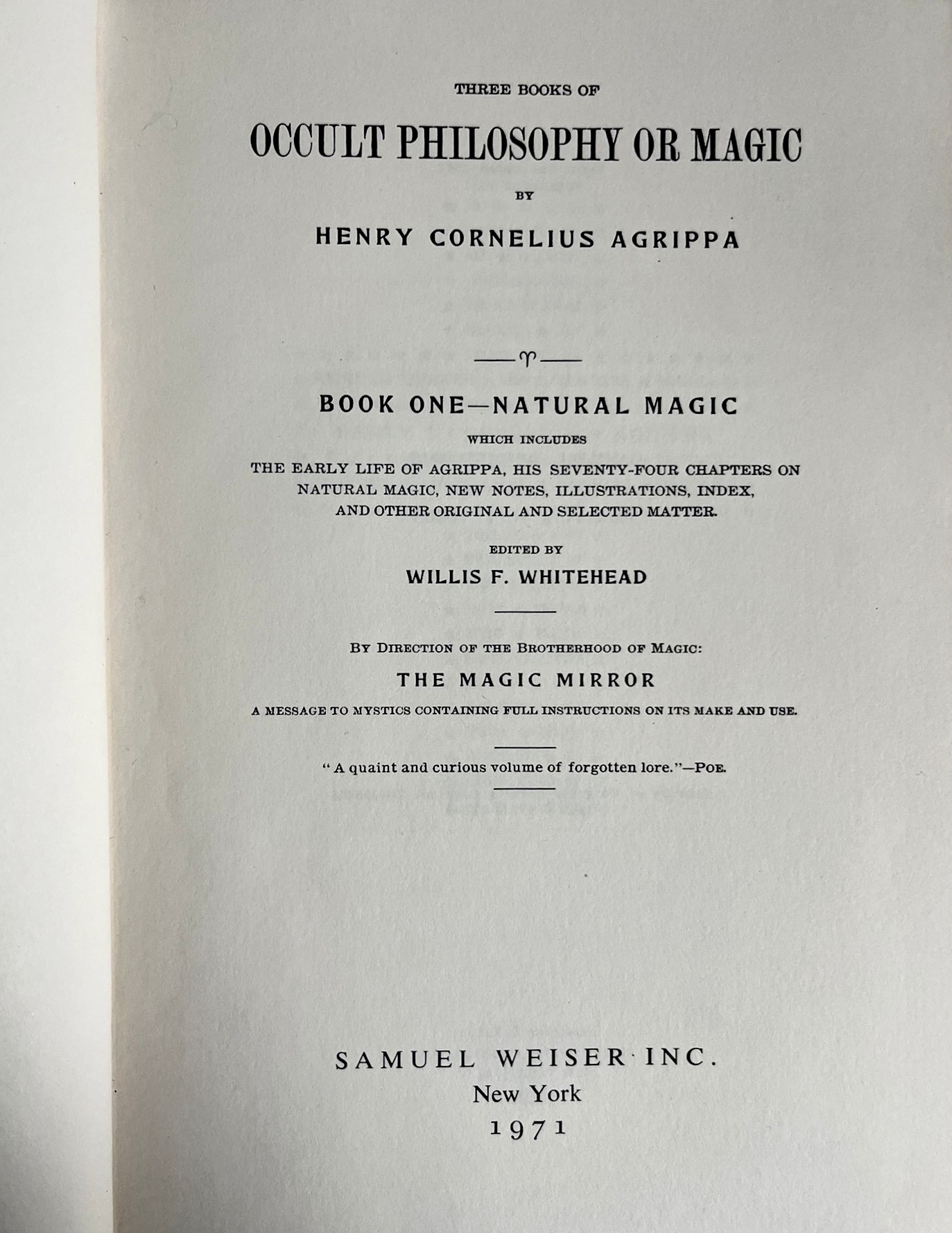 Occult Philosophy or Magic by Henry Cornelius Agrippa