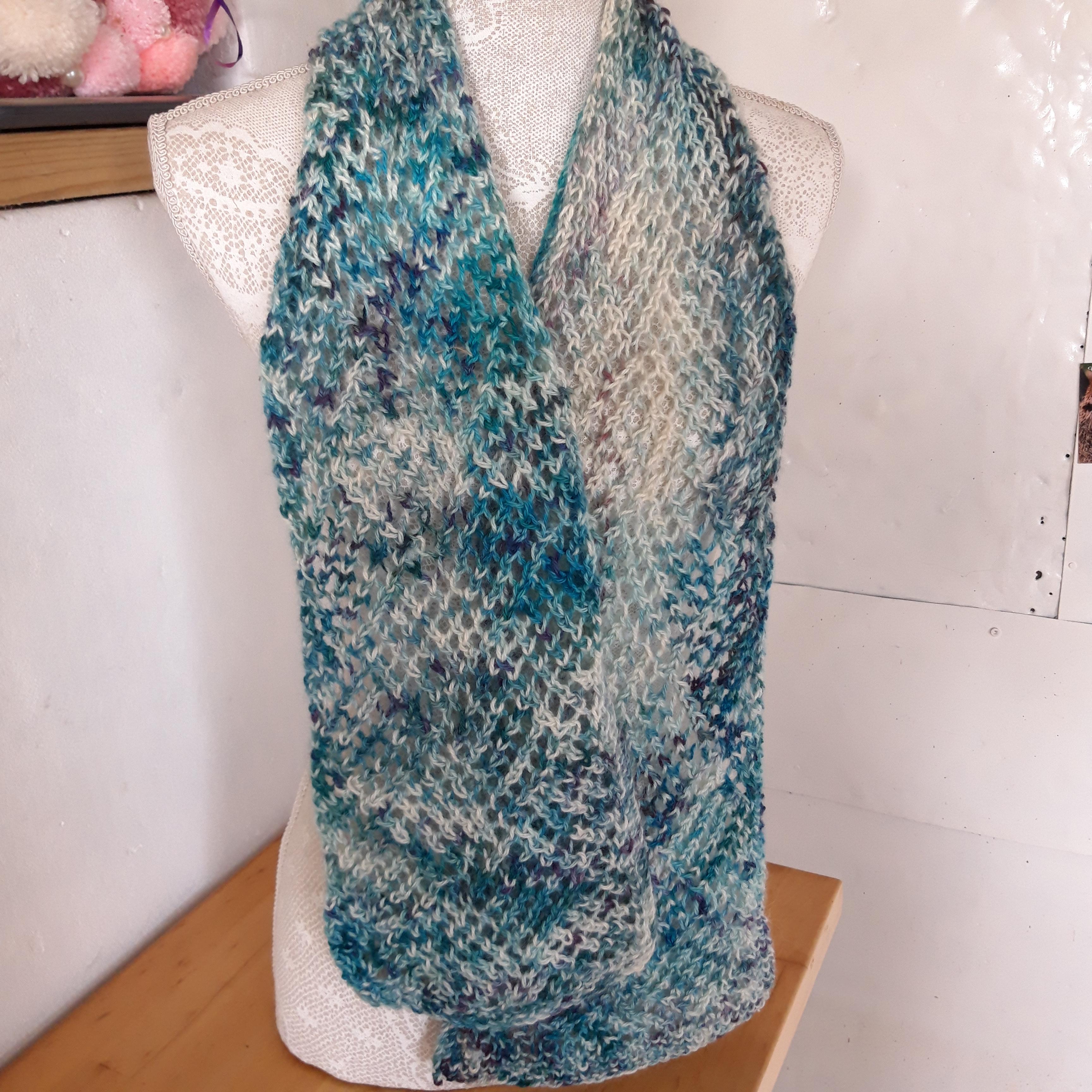 Lacey Scarf Hand knitted Scarf with matching pin !00% Alpaca