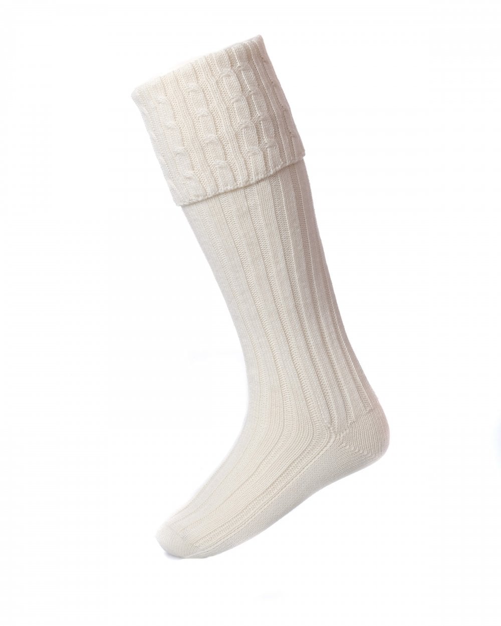 Harris Merino Wool Kilt Socks by House of Cheviot - Ecru