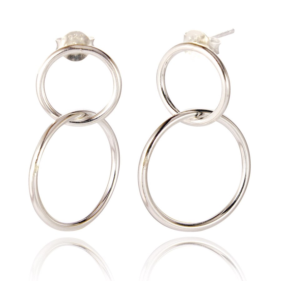 Double Circle Drop Earrings in Silver