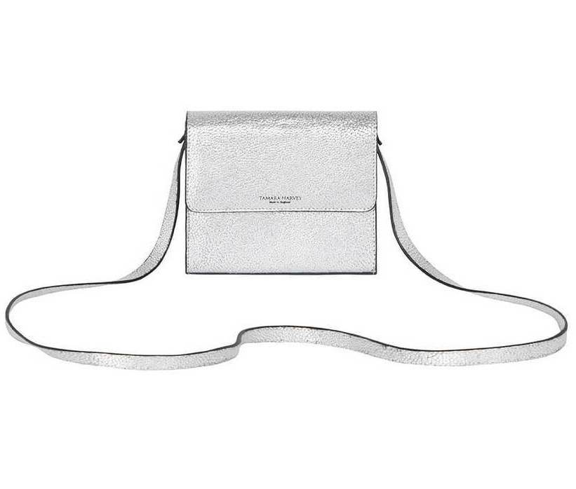Silver Leather Cross Body Bag