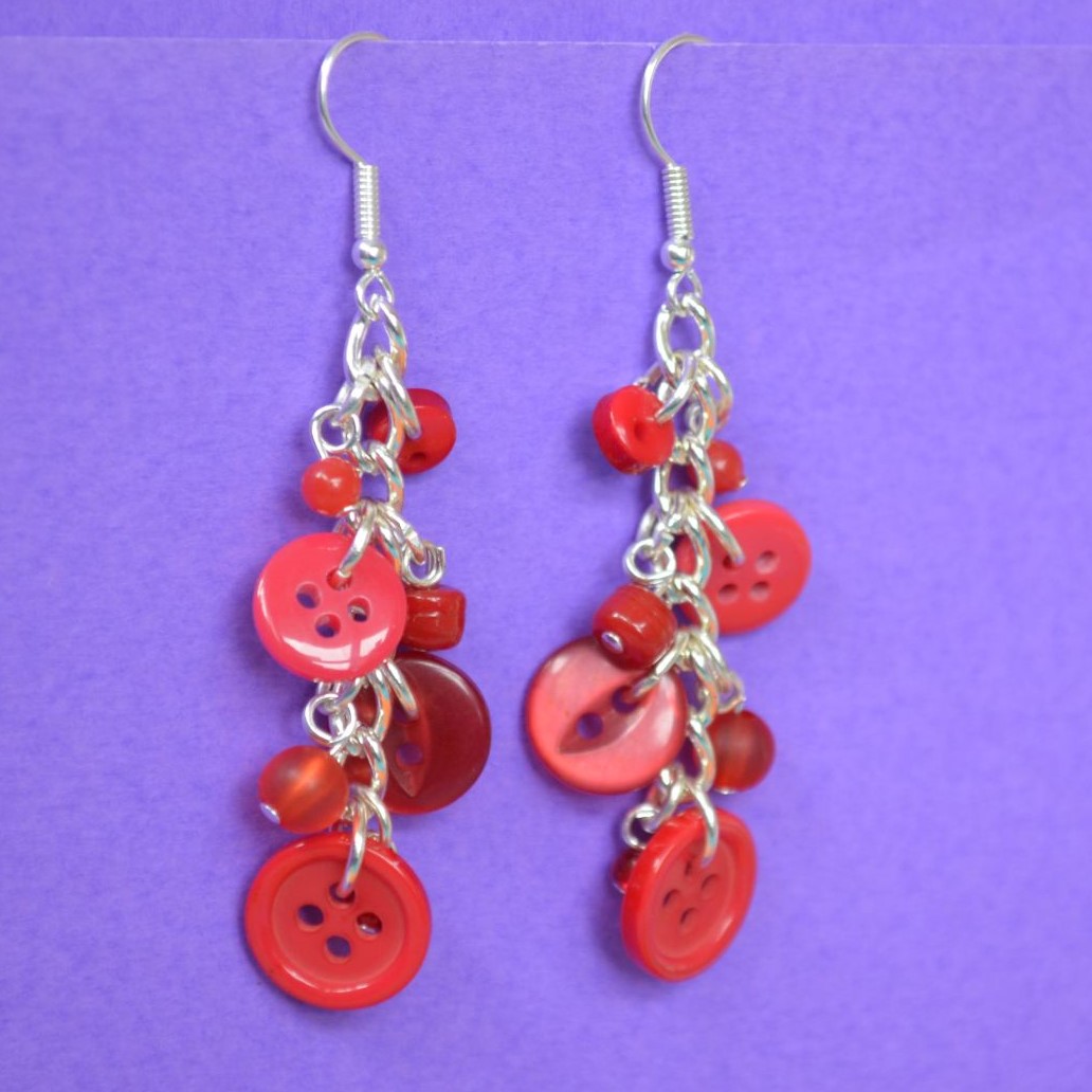 Red Button & Bead Earrings