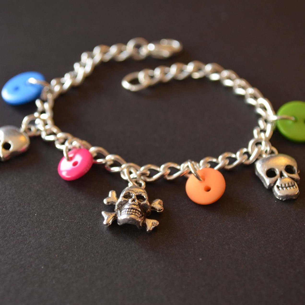 Goth Skull Child’s Button Charm Bracelet