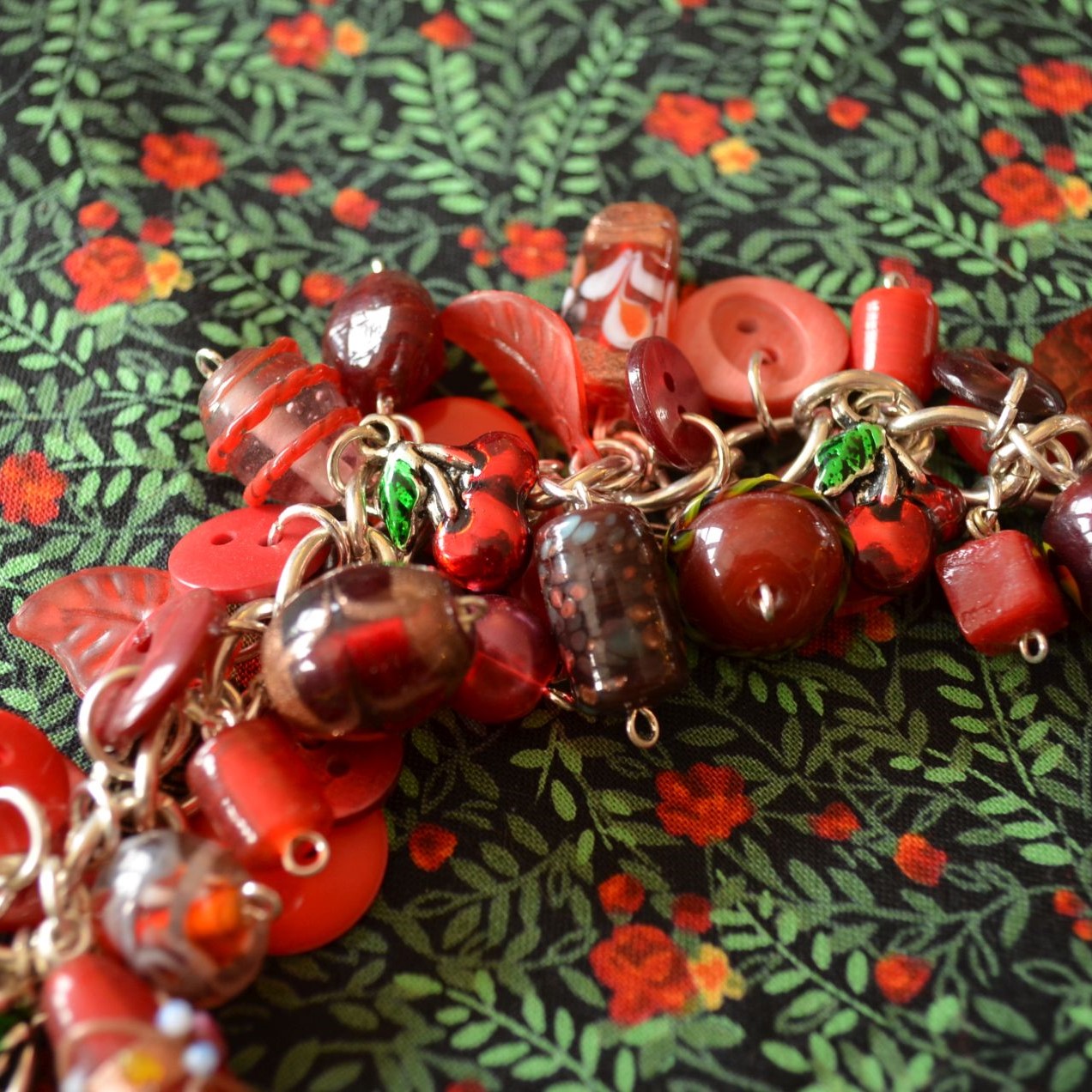 Button, Bead & Cherry Charm Bracelet