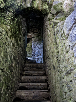 Image showing the staircase to the upper floor of the medieval Lydford Gaol, Lydford, Devon