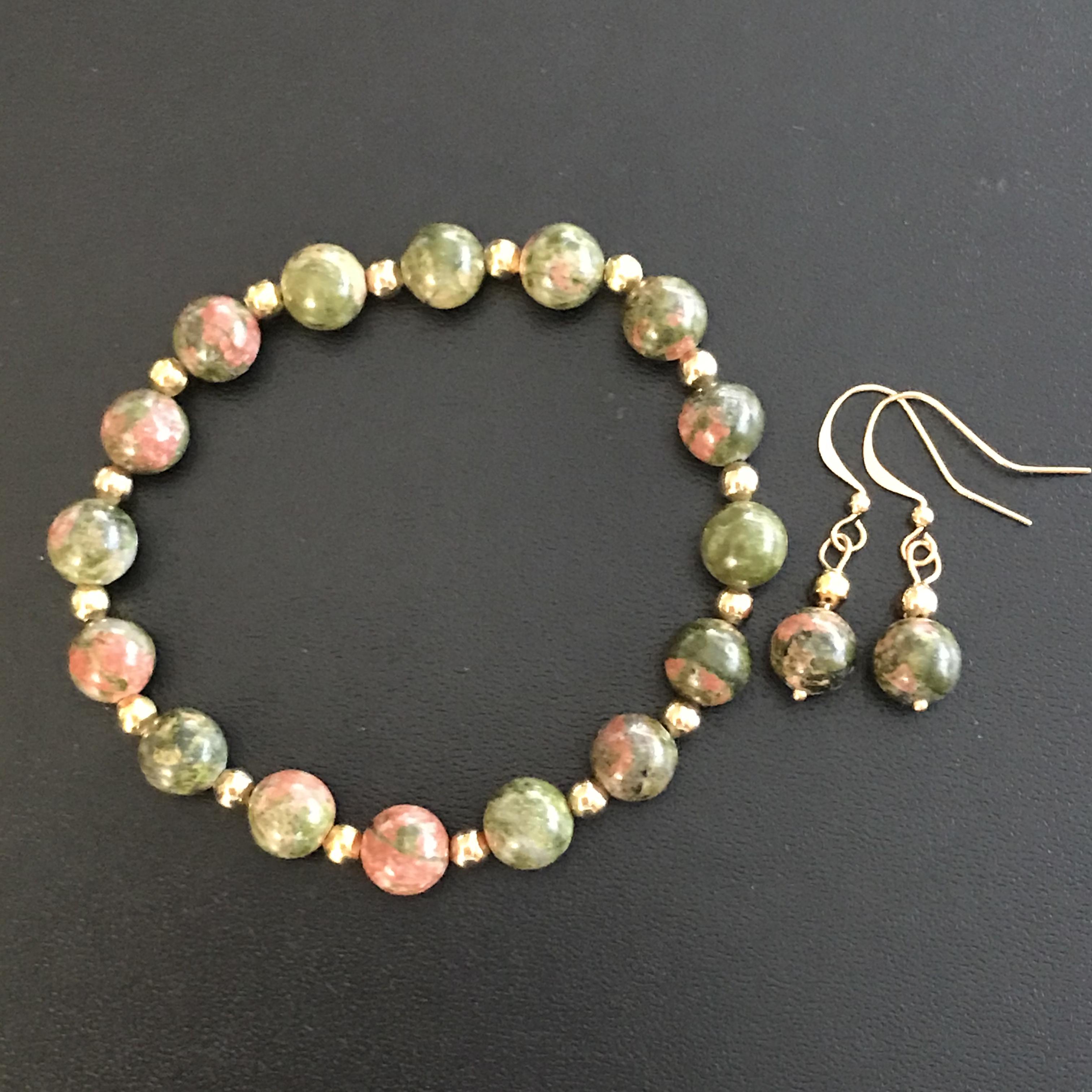 Natural Unakite Bracelet and Earring set