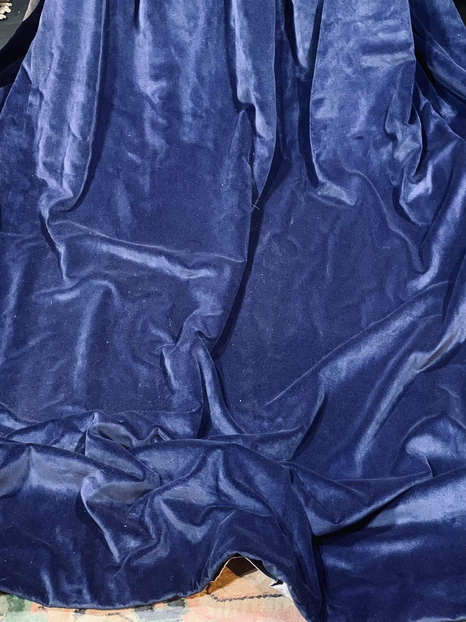 2 Pairs Lovely Blue Velvet Pinch Pleat Interlined Curtains