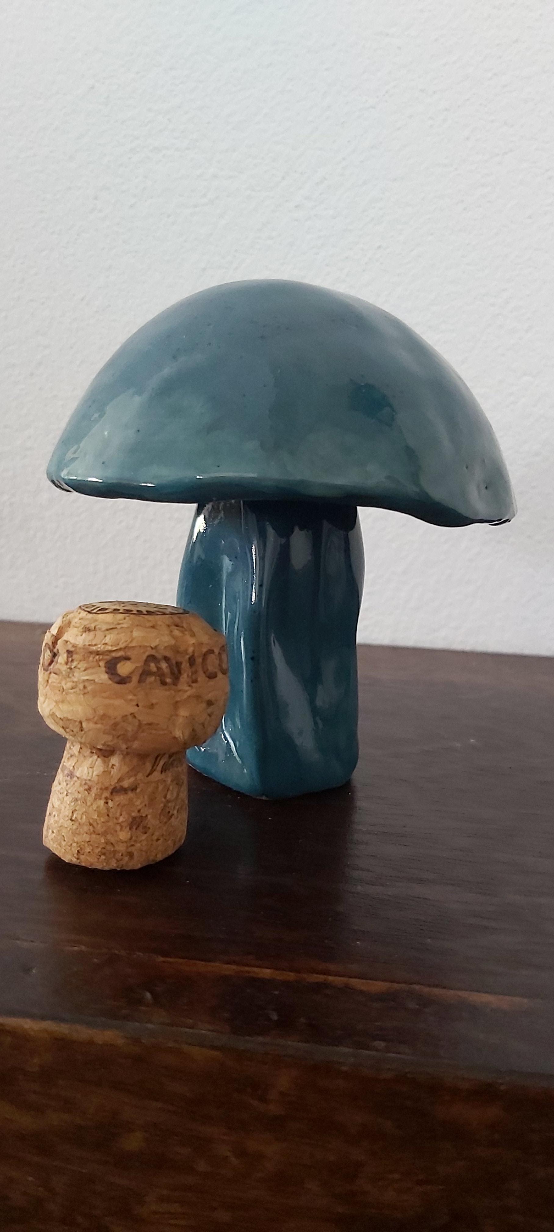 Terracotta mushroom with blue glaze