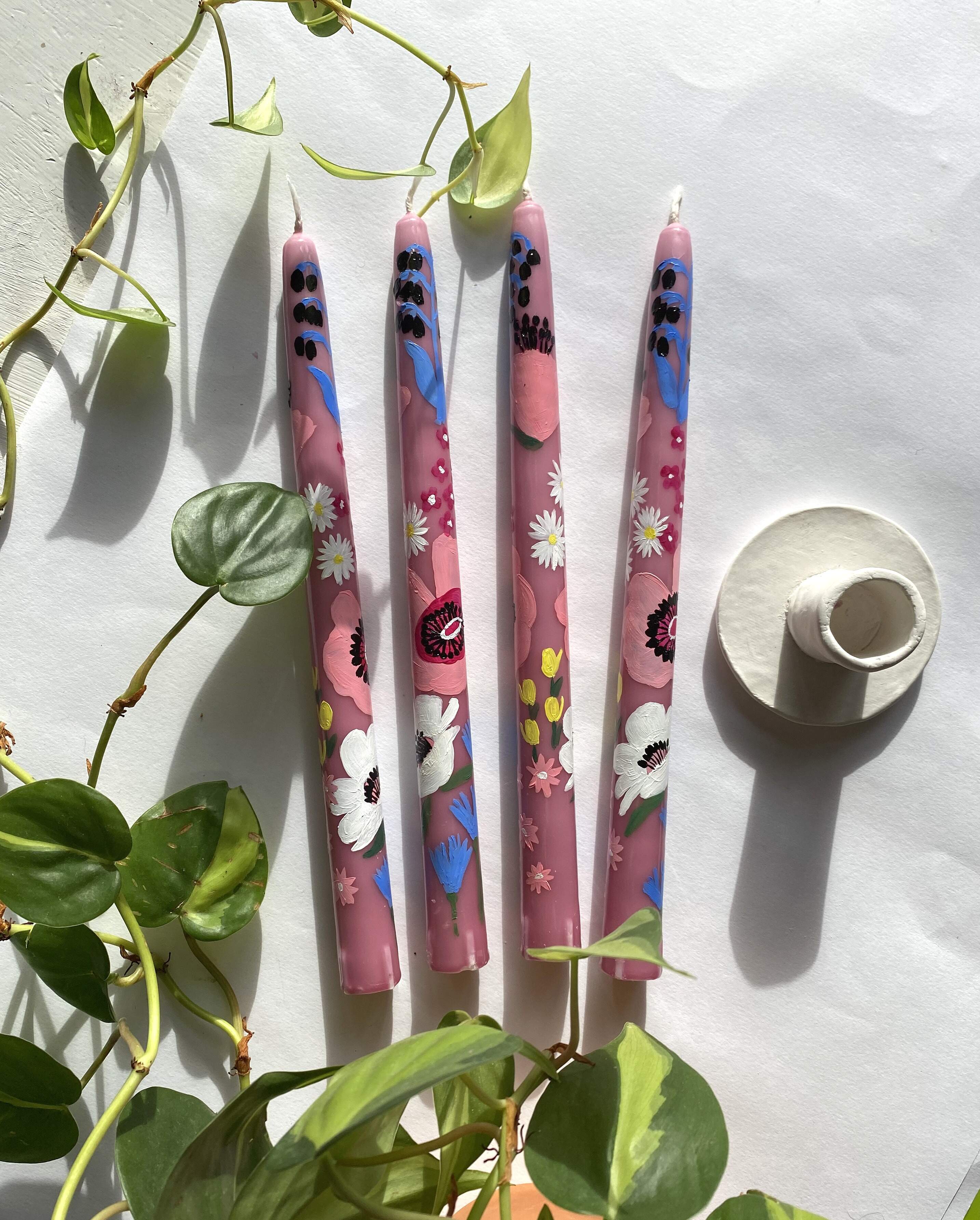 Hand painted Stearin candles in Bloom Flowers