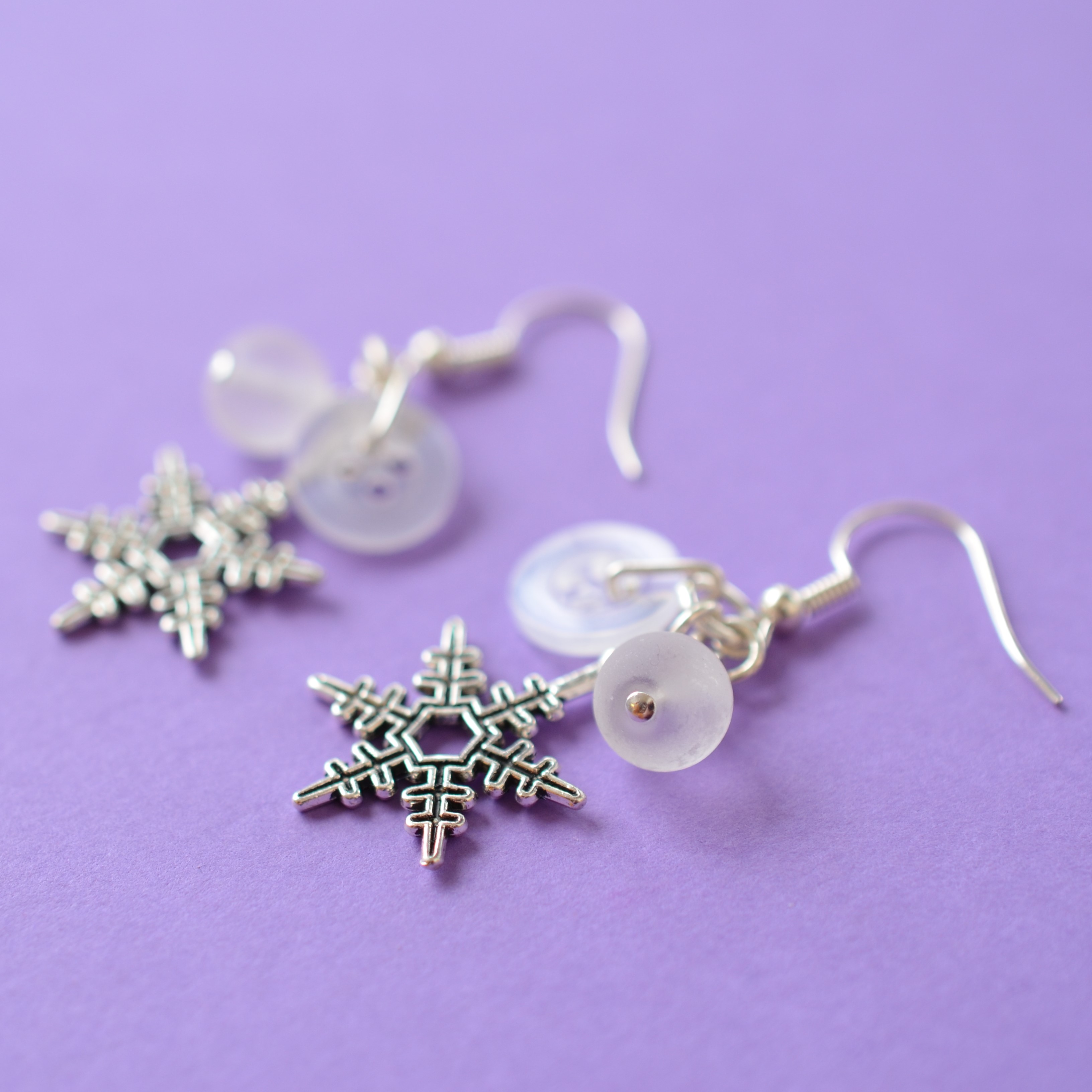 White Snowflake Cluster Charm Earrings