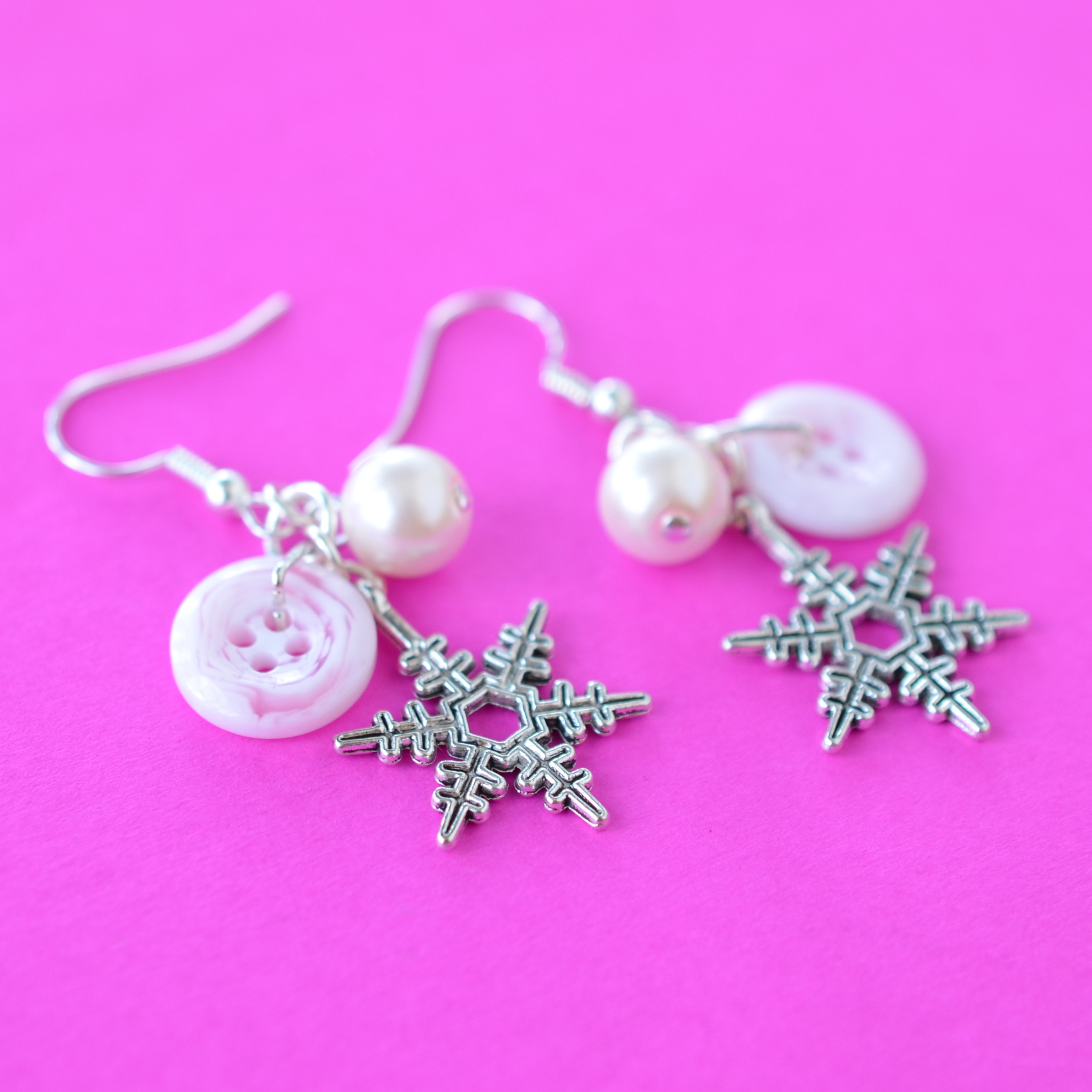 Pale Pink Snowflake Cluster Charm Earrings