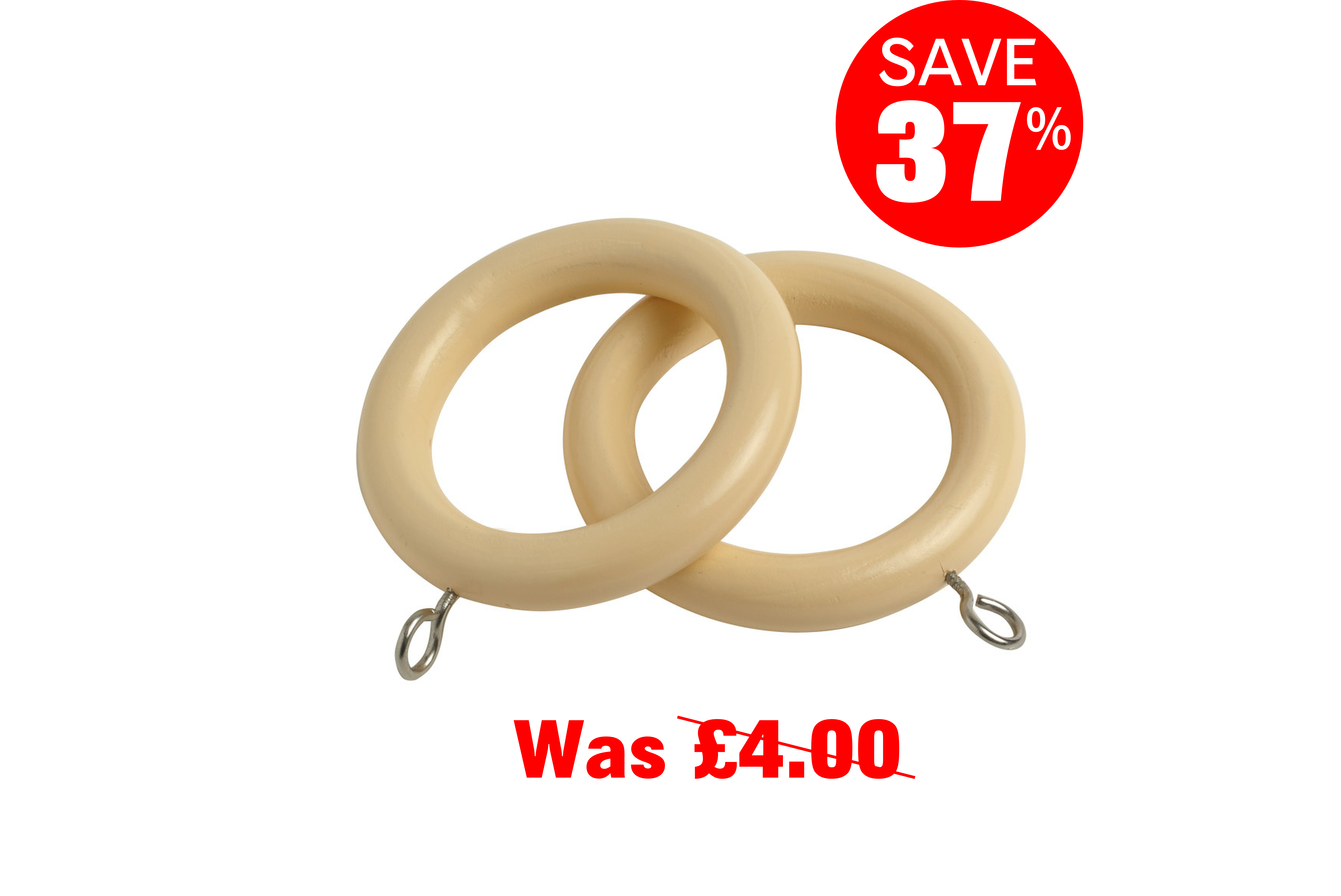 County 28mm Wooden Curtain Rings Cream - 4 Pack