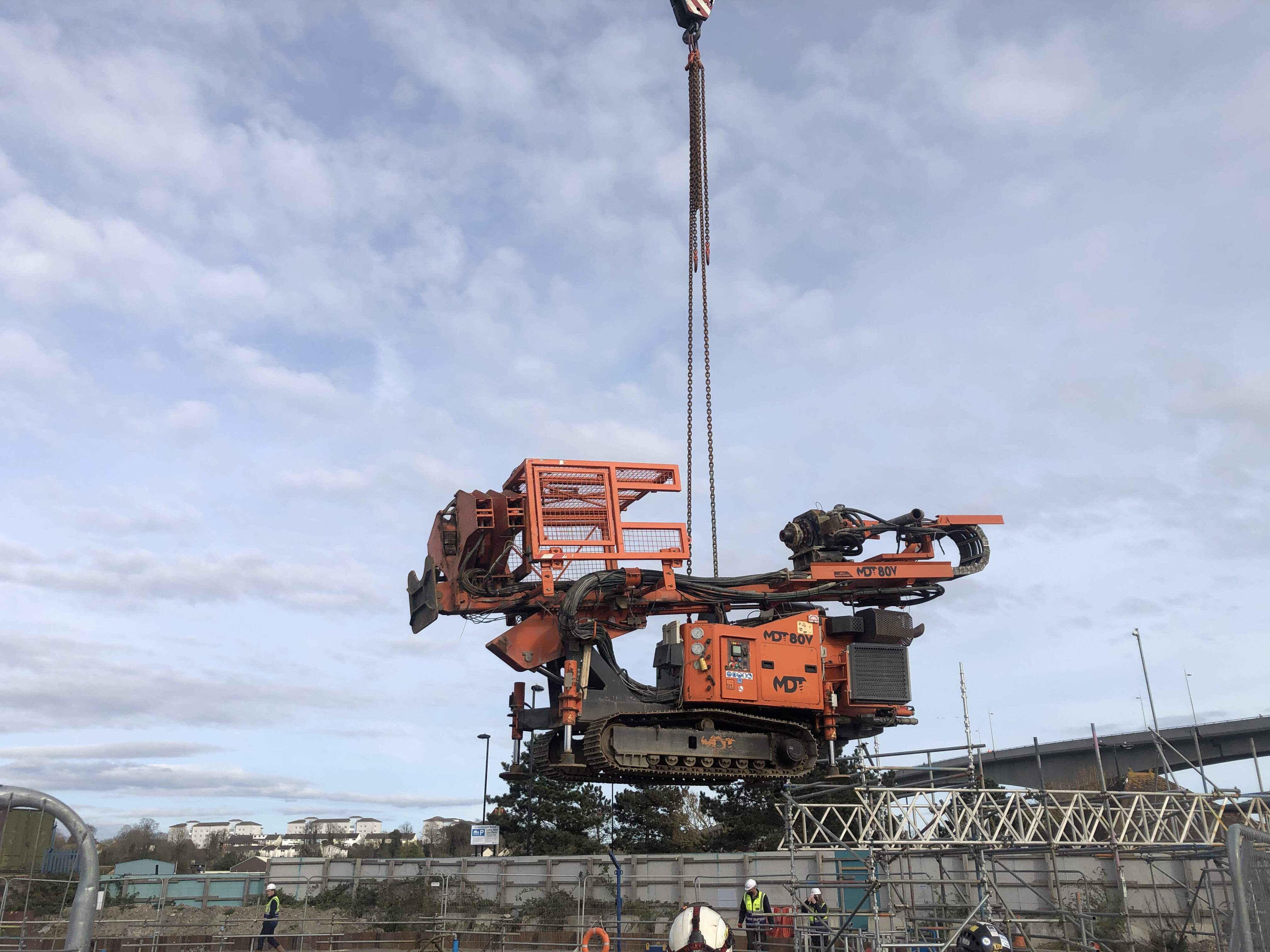 Drill rig lifted into position