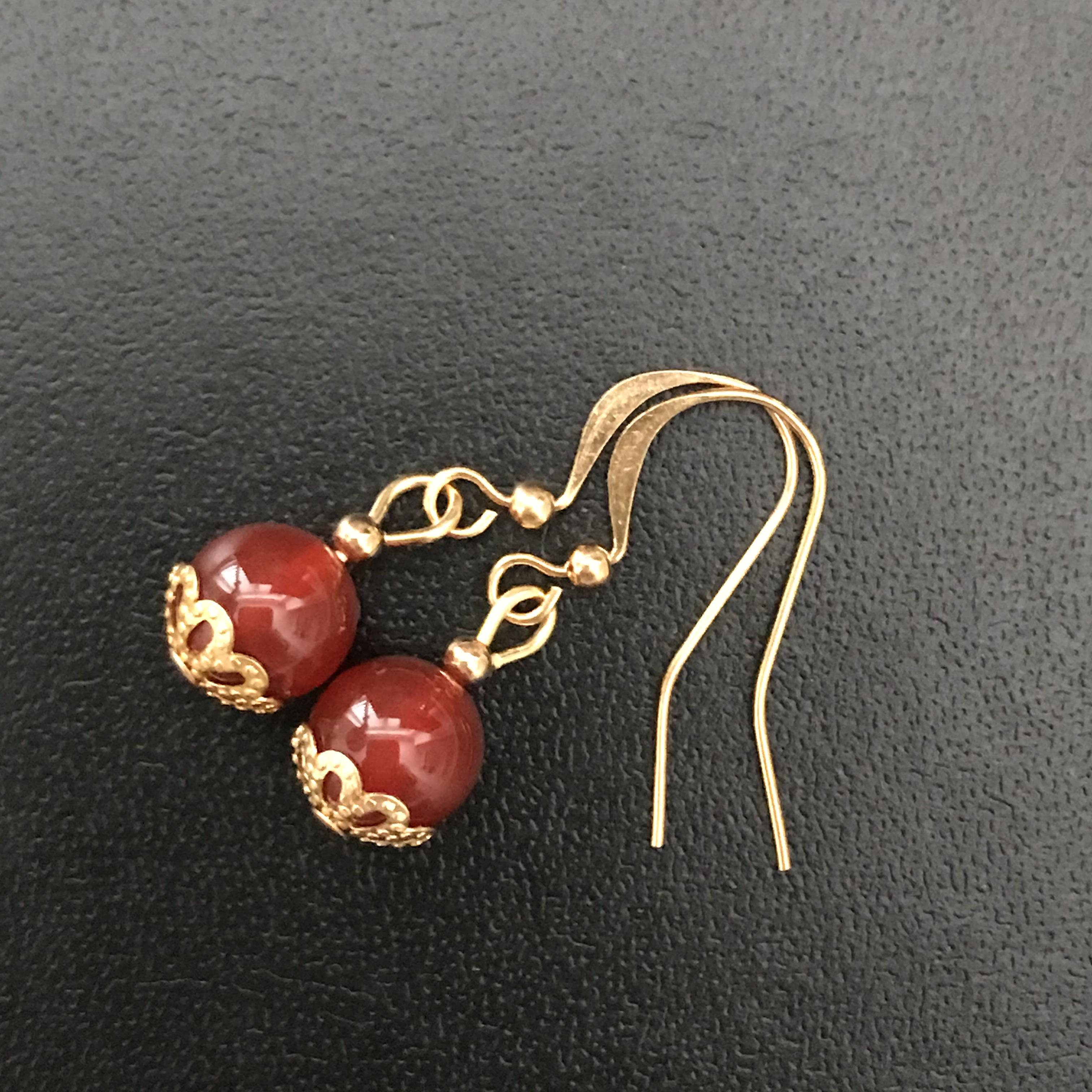 Carnelian Gold Filigree Earrings