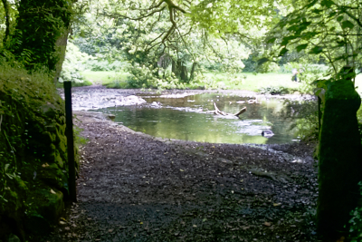 Image of the West Okement River, beside the ruins of Okehampton Castle, Devon