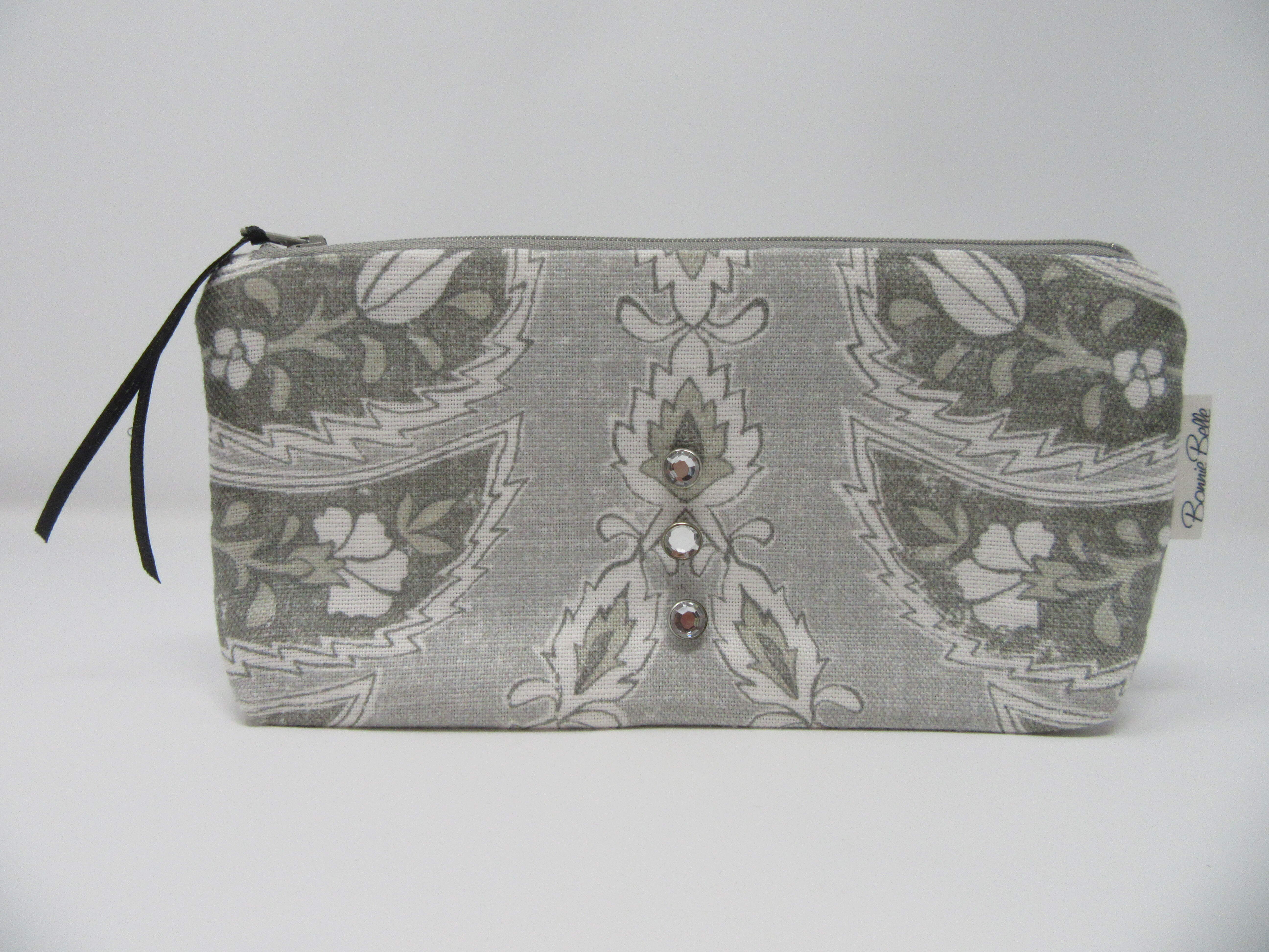 Long grey patterned bag with crystal buttons (1)