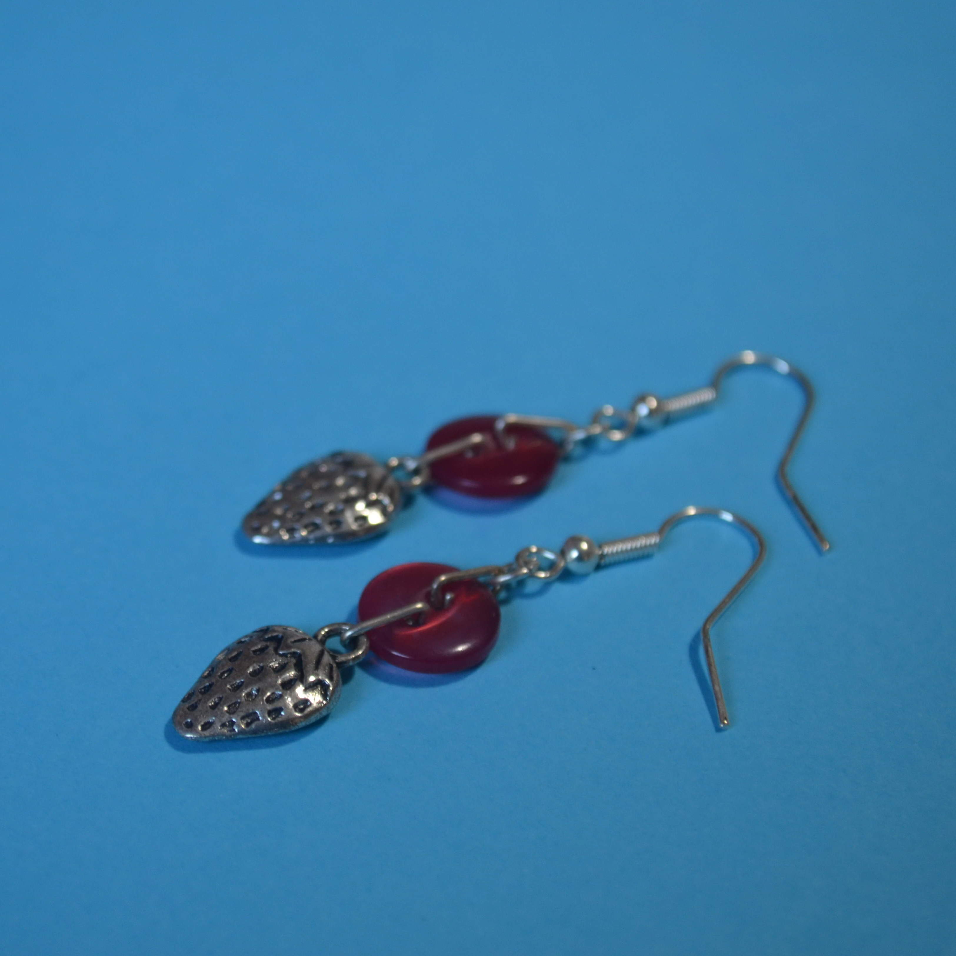 Strawberry One Button Charm Earrings
