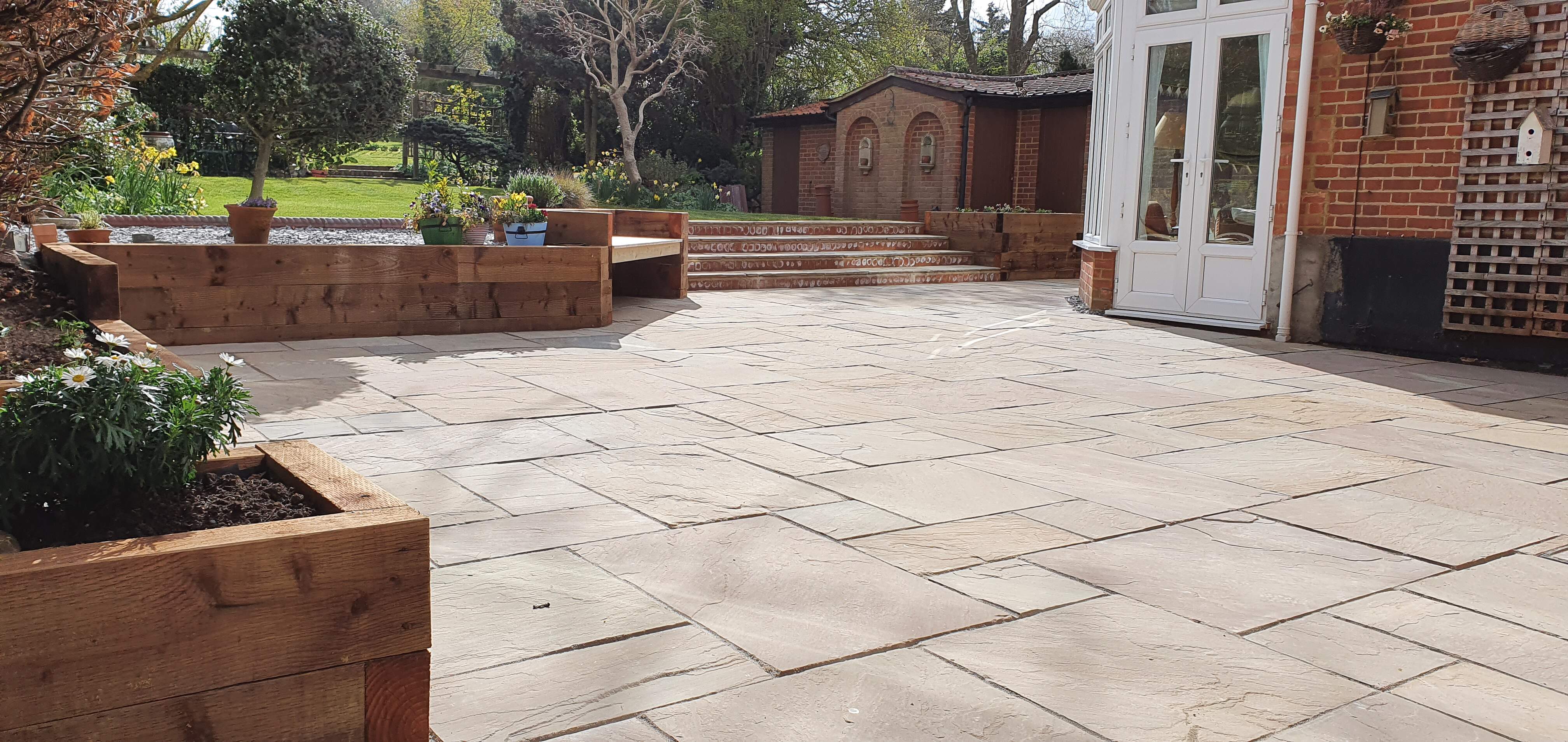 Patio with retaining walls