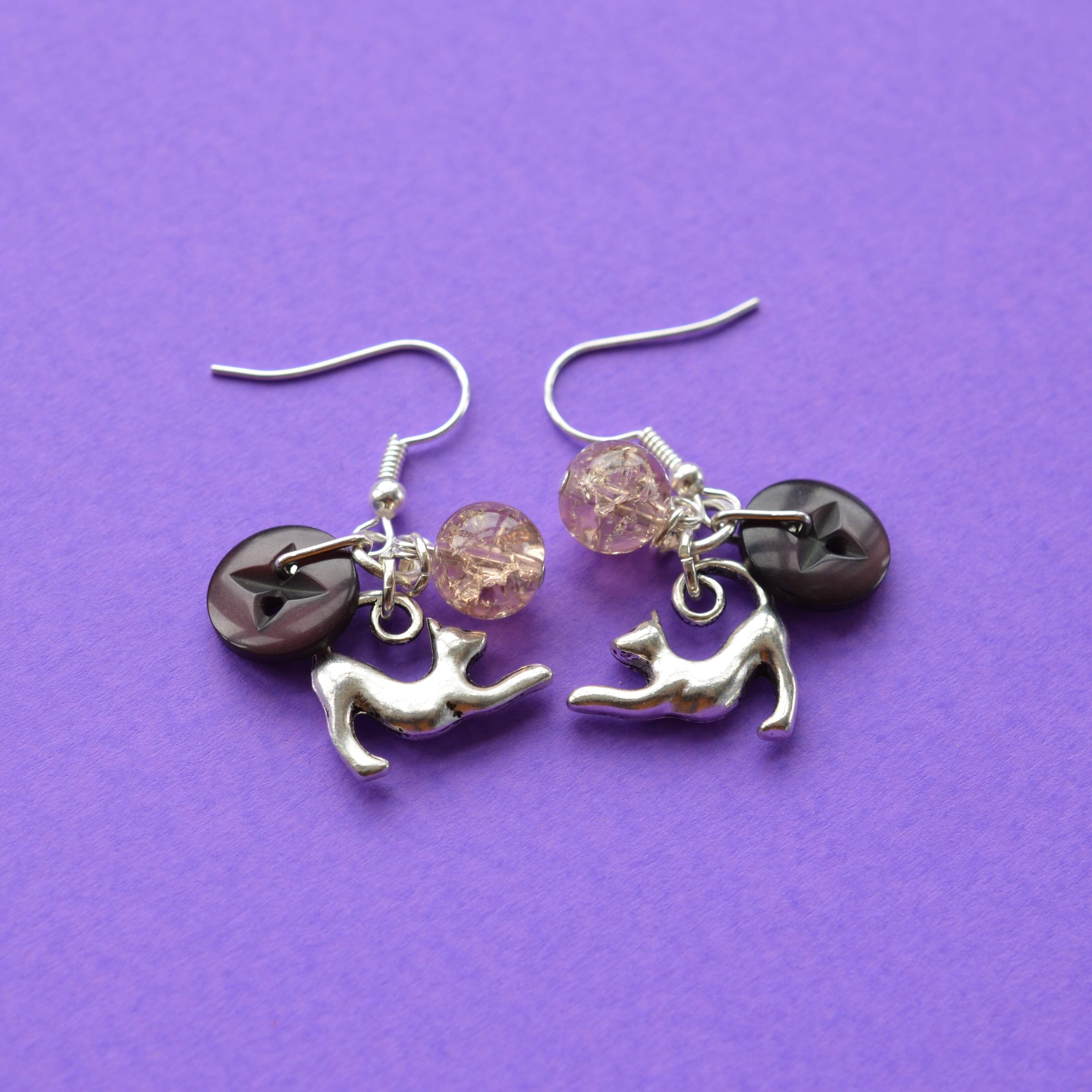 Cat Cluster Button Charm Earrings