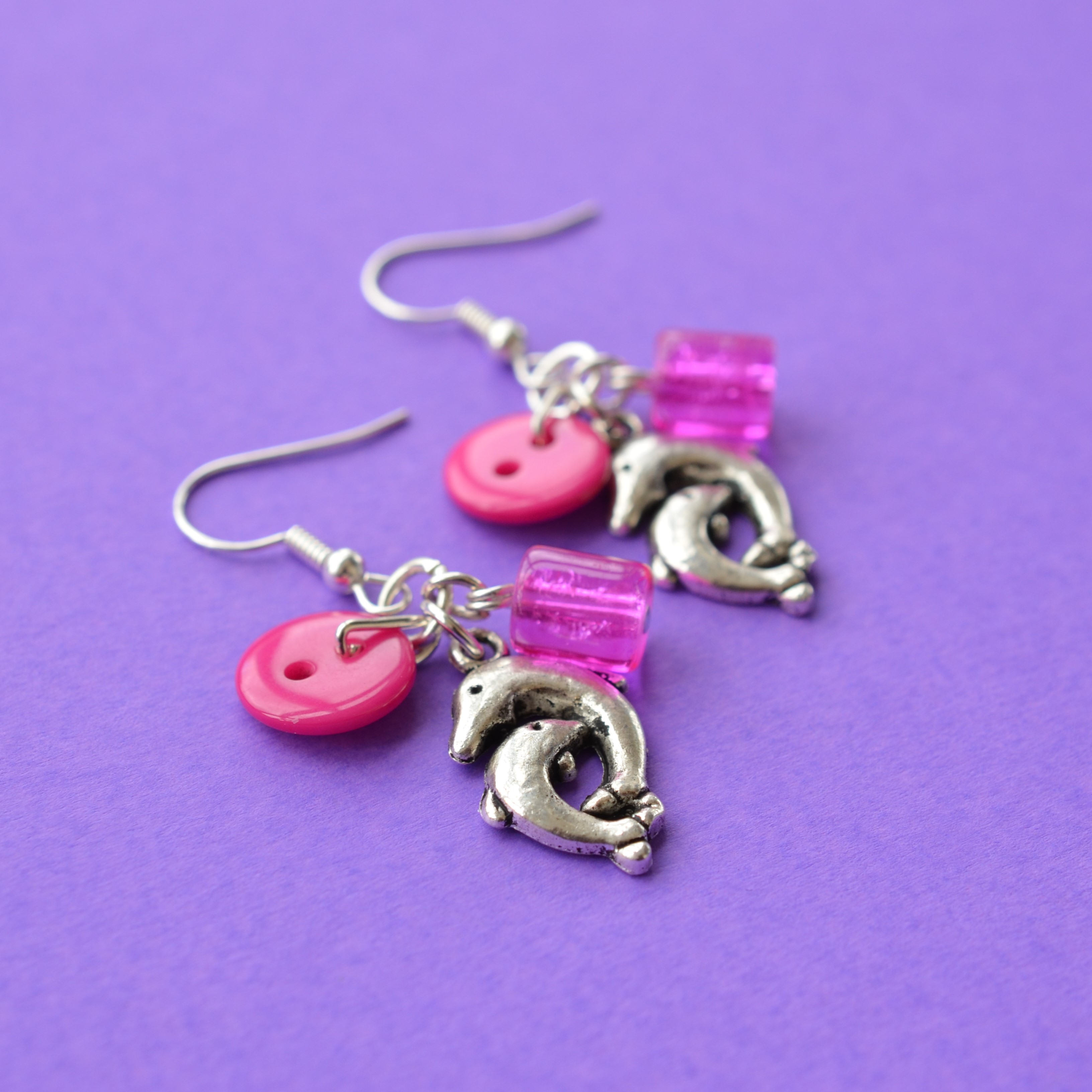 Dolphin Cluster Button Charm Earrings