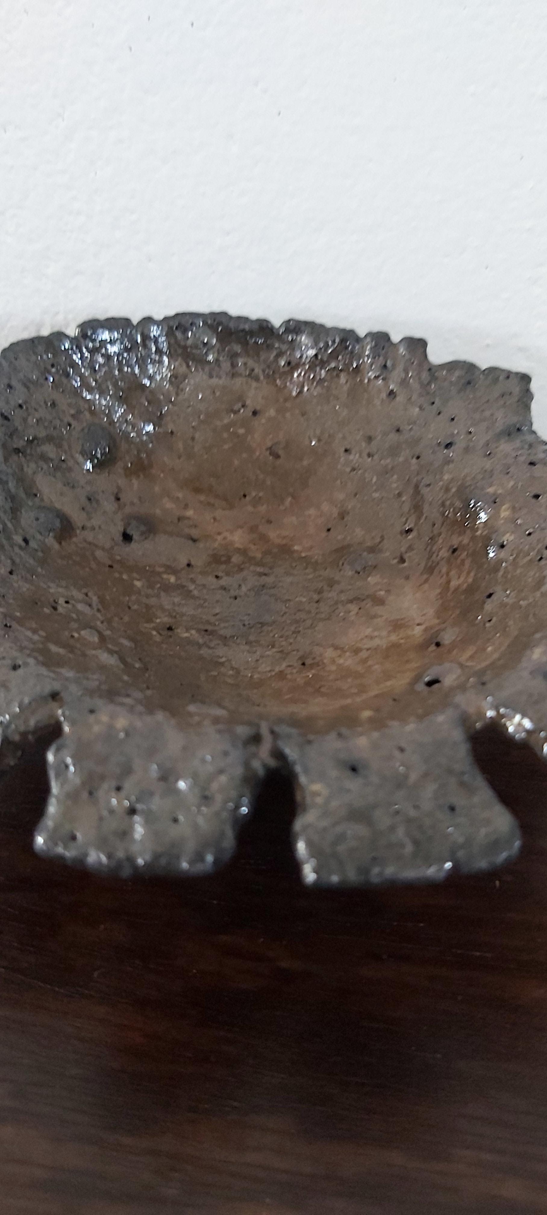 Choc brown clay dish with volcano glaze