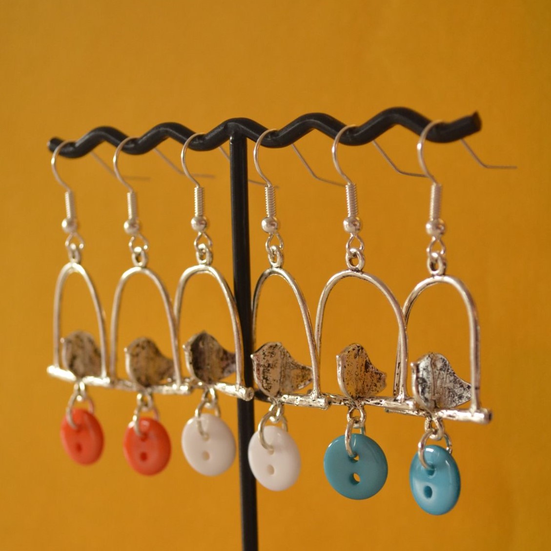 Turquoise Bird on a Perch Earrings