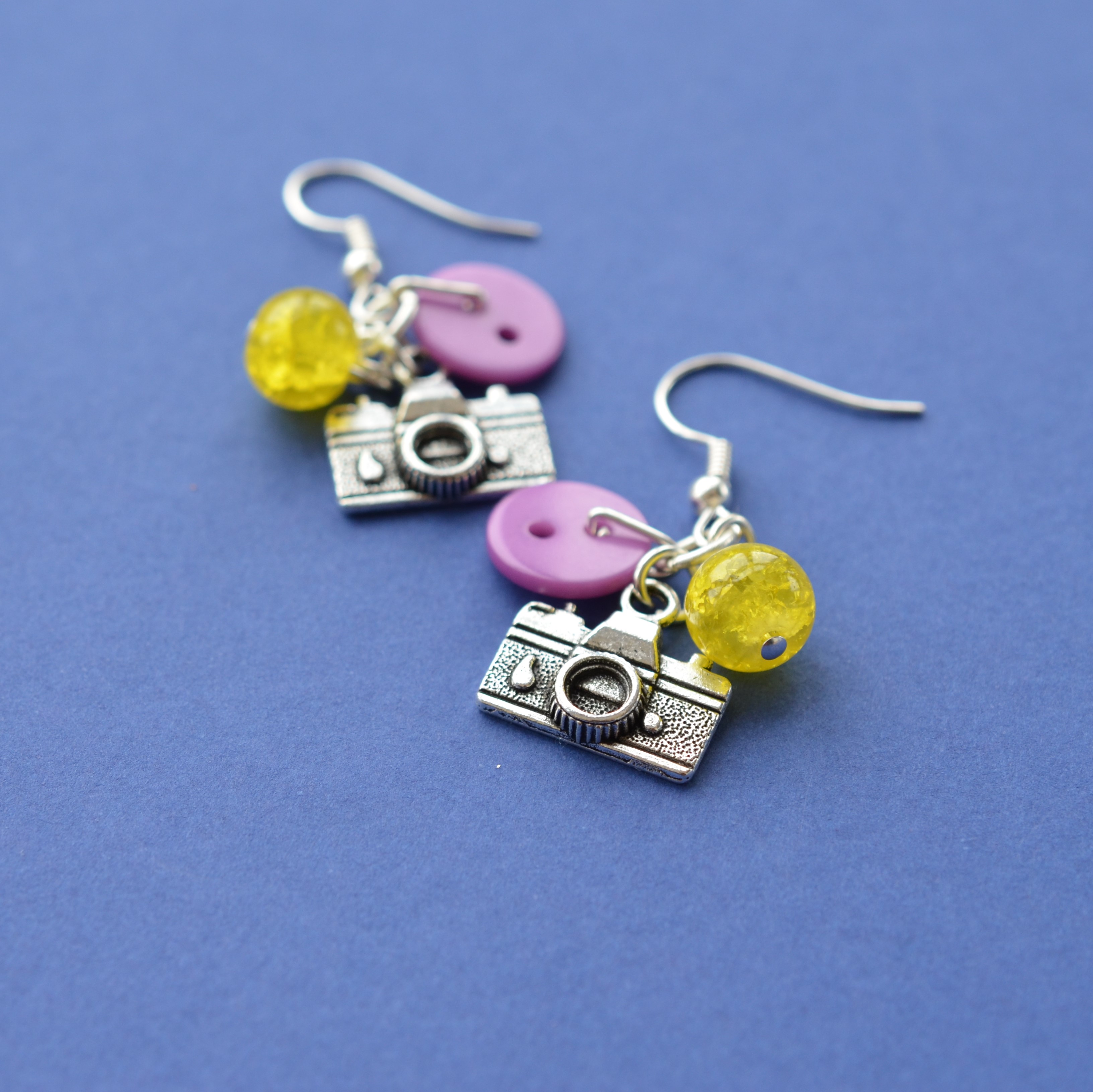 Camera Cluster Button Charm Earrings