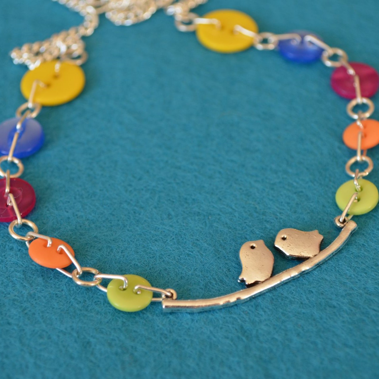 Rainbow Bird on a Wire Necklace