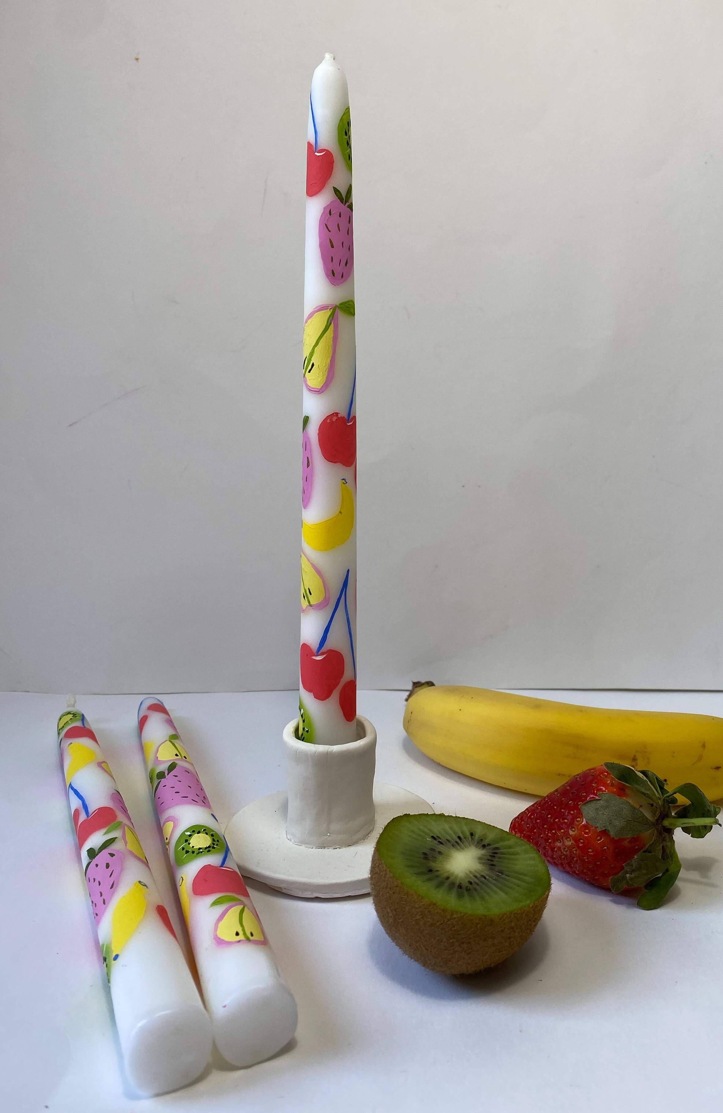 Hand painted Stearin Candle- Fruity pattern on white candle