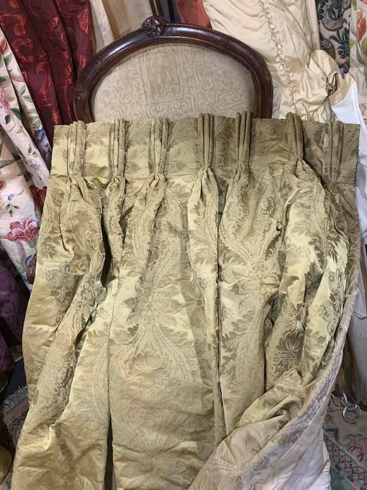 Gold Silk Damask Pinch Pleat Curtains W164 D220