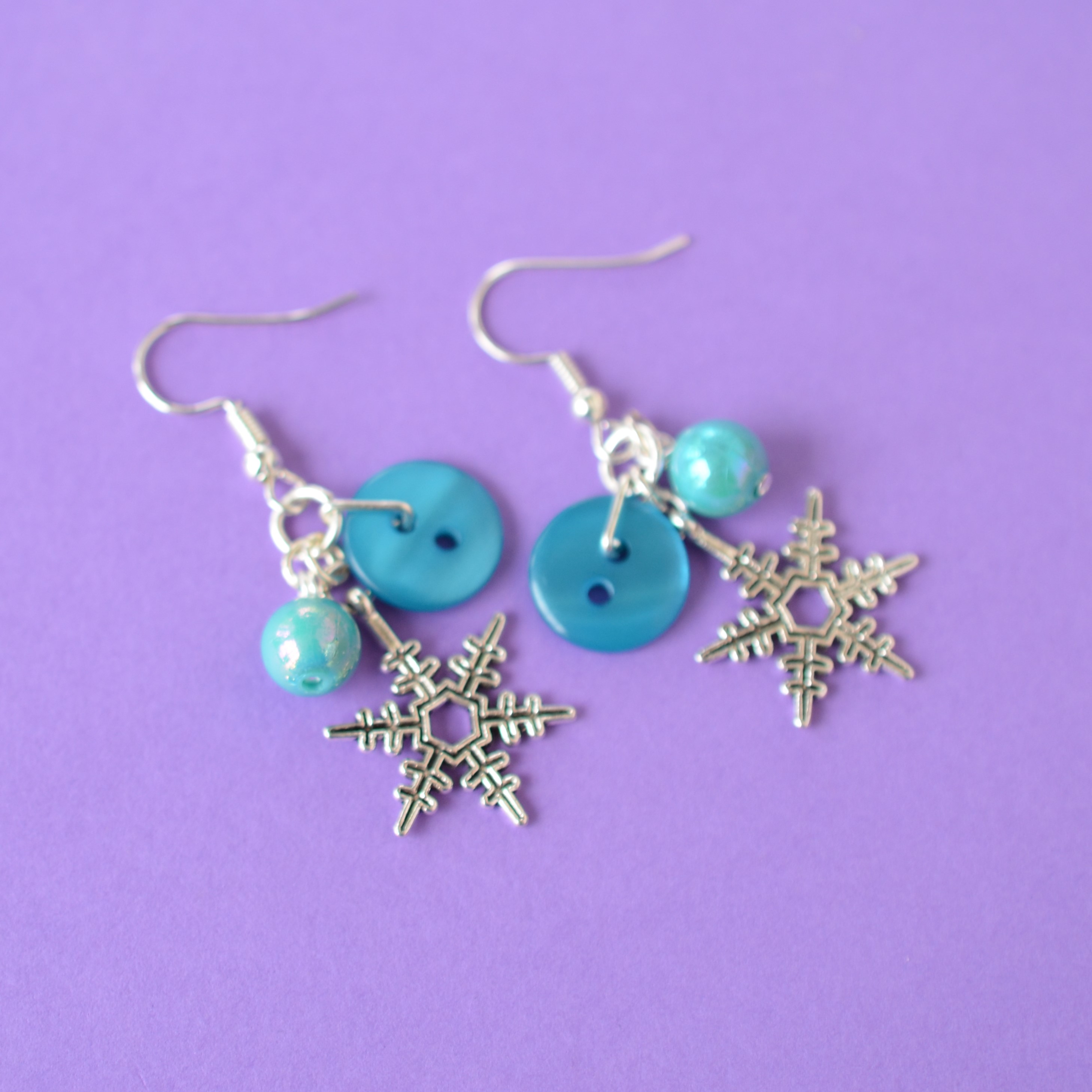 Turquoise Snowflake Cluster Charm Earrings