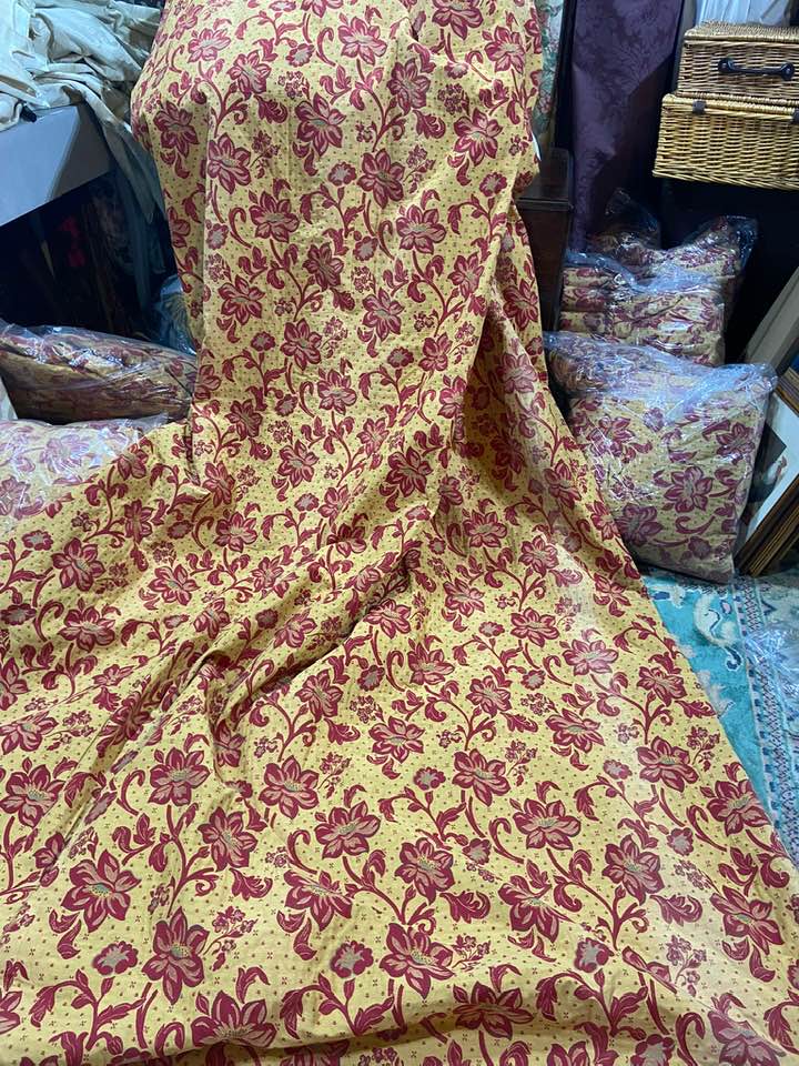 3 Pairs Red & Gold Long Country House Curtains W196 D310