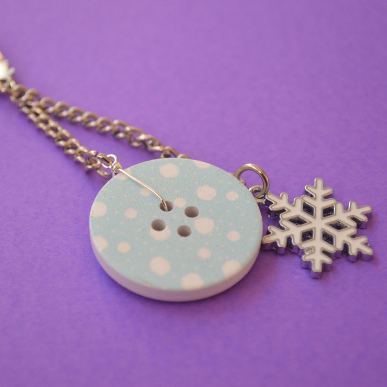 Snowflake Christmas Single Button Bag Charm Keyring