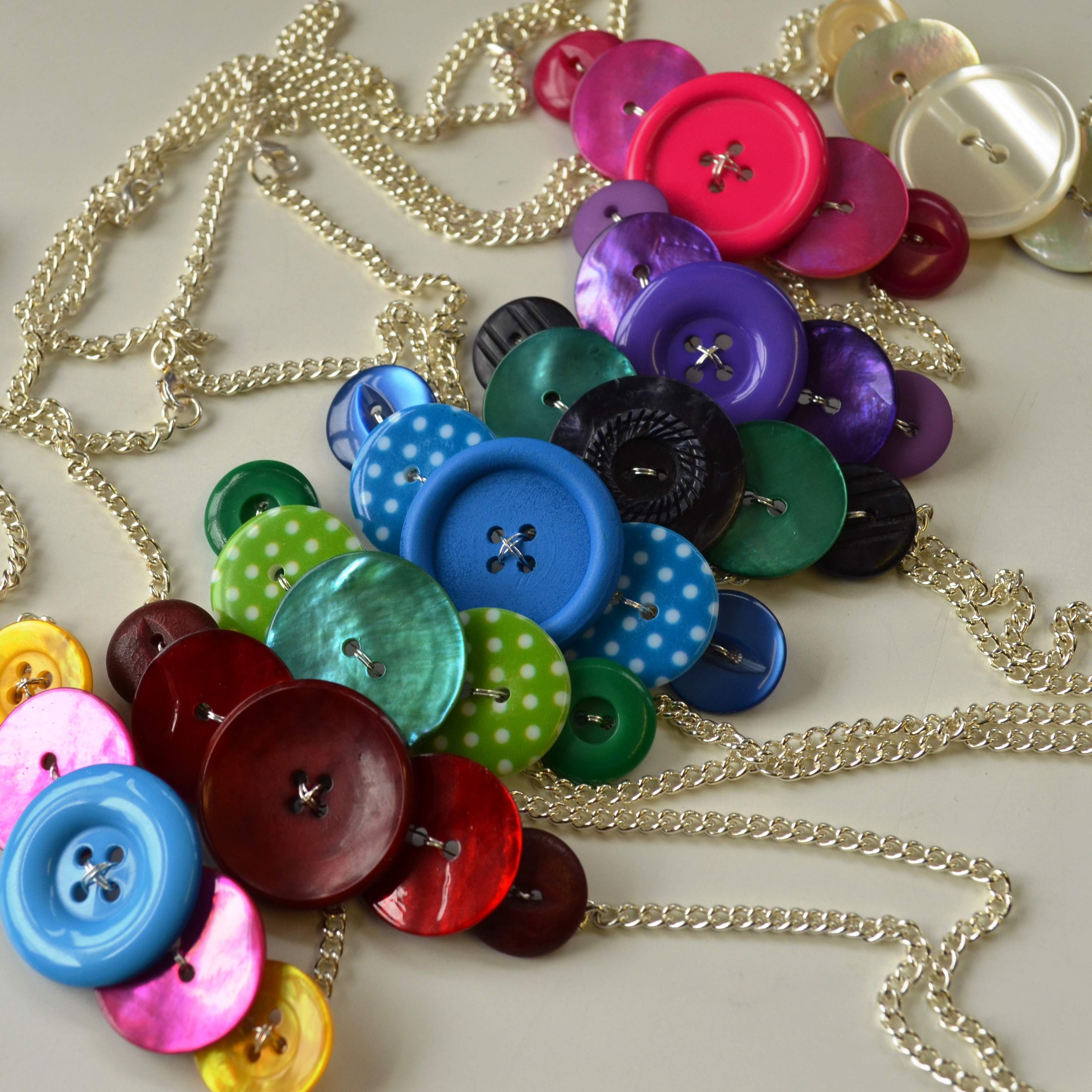 Pink Five Button Necklace