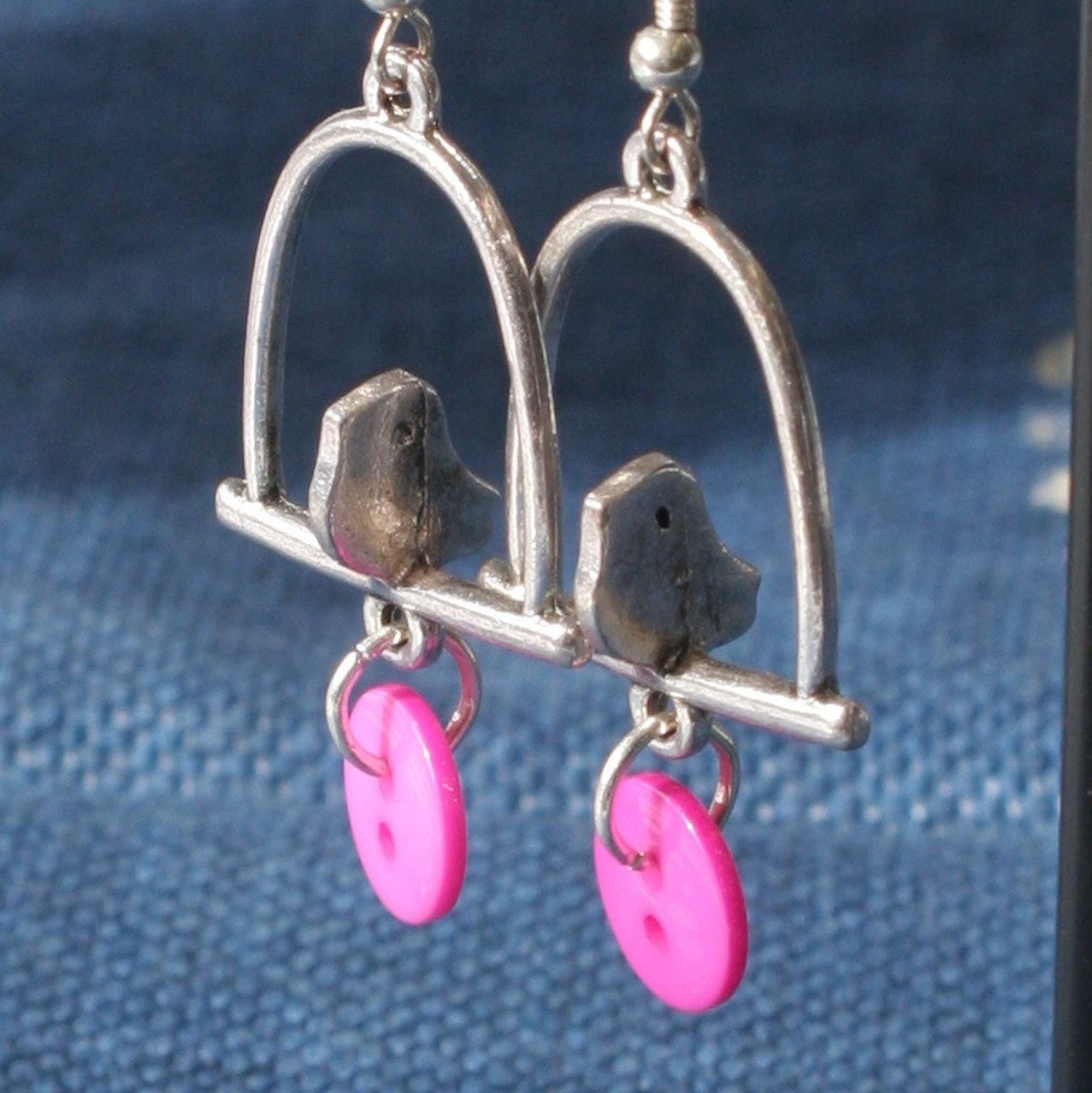 Hot Pink Bird on a Perch Earrings