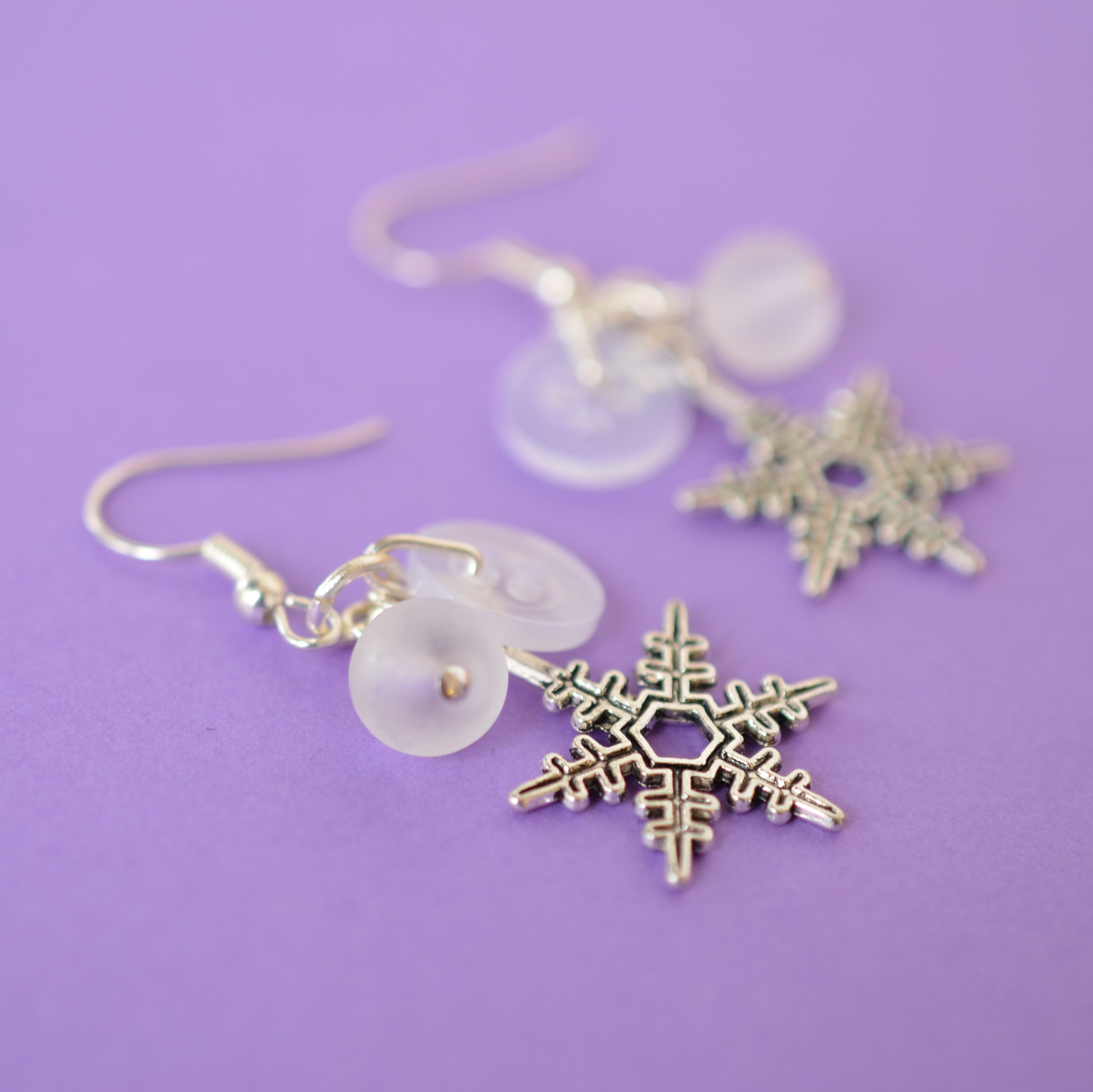 White Snowflake Cluster Charm Earrings