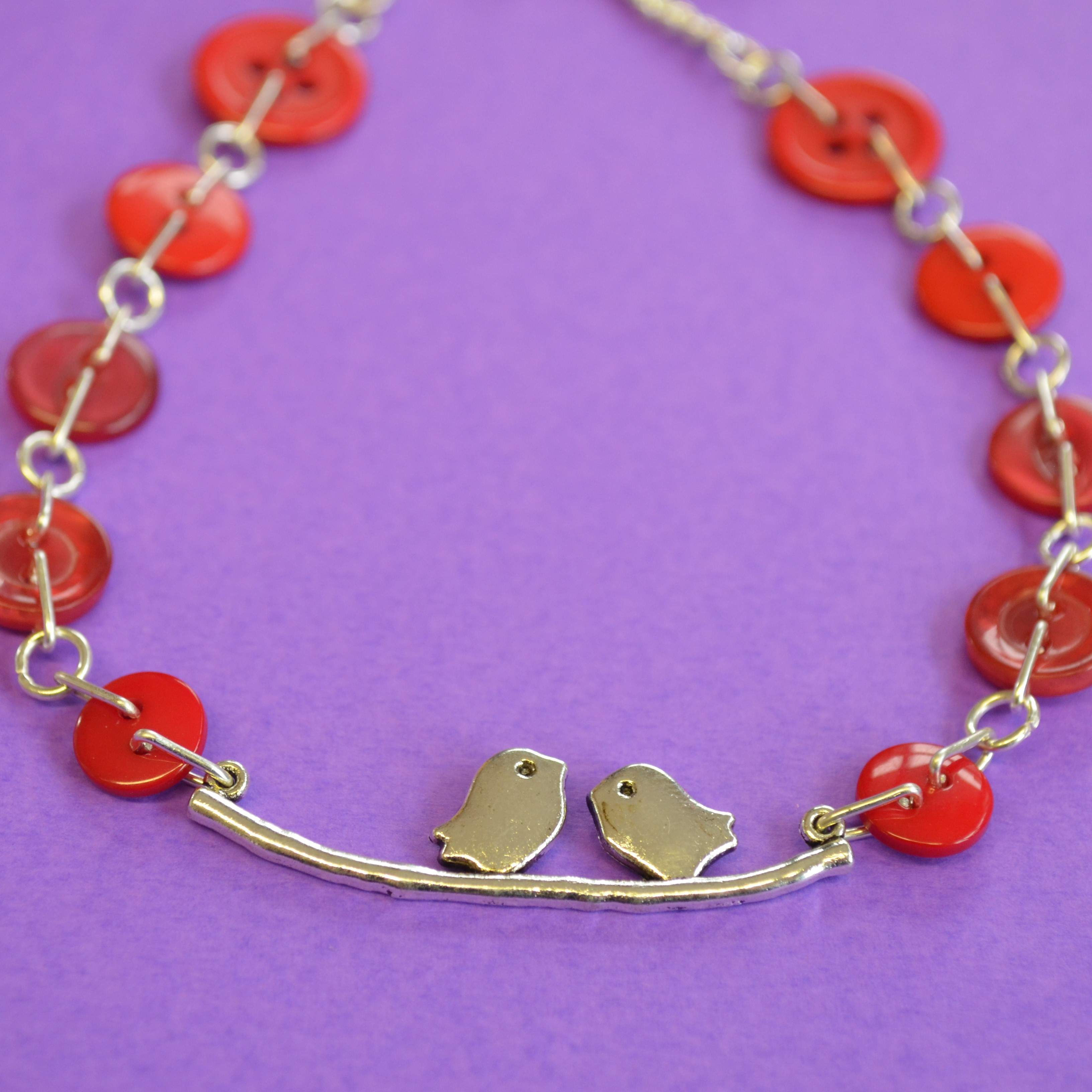 Red Bird on a Wire Necklace