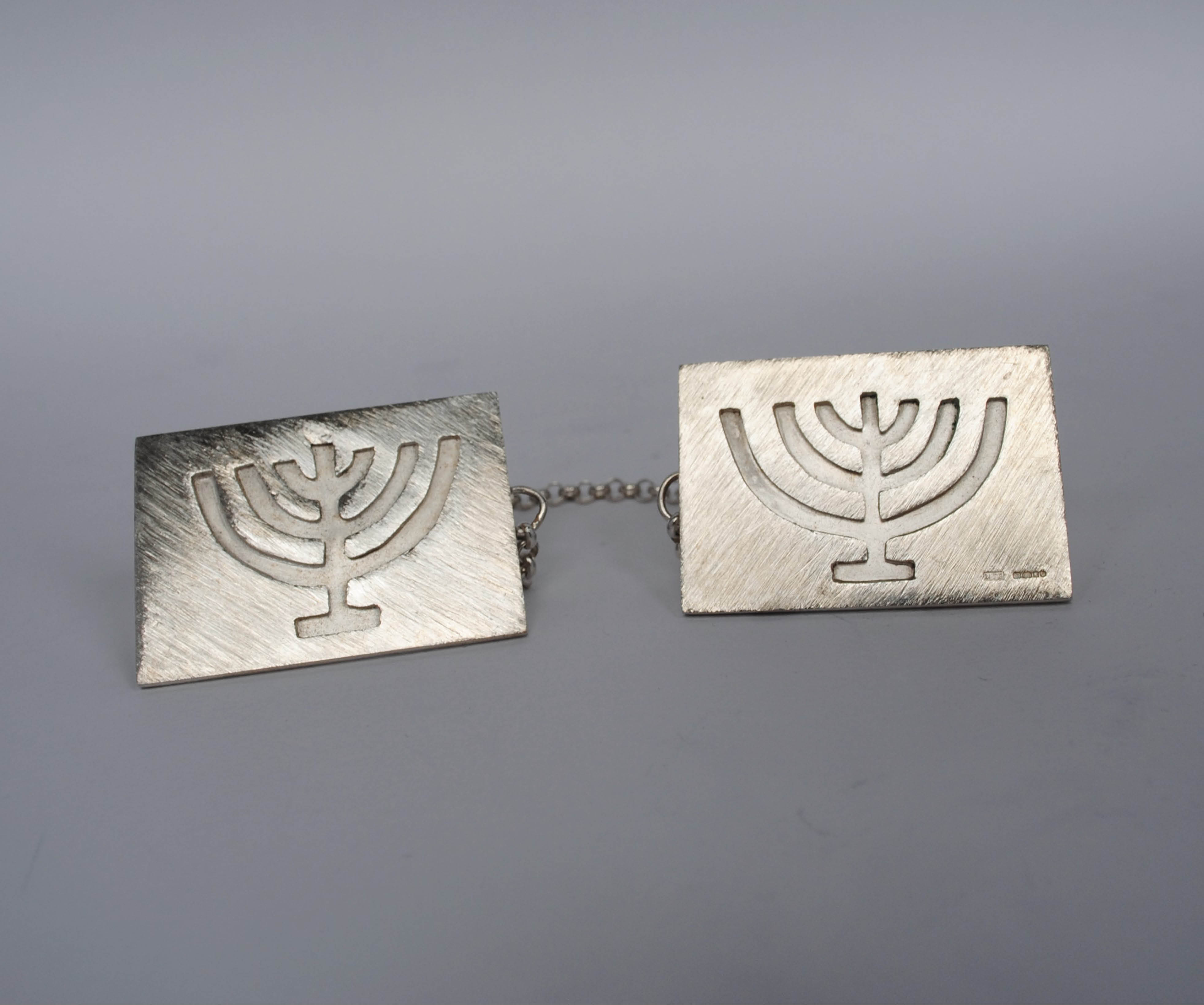 Silver Tallit Clips - Menorah Design (pierced)