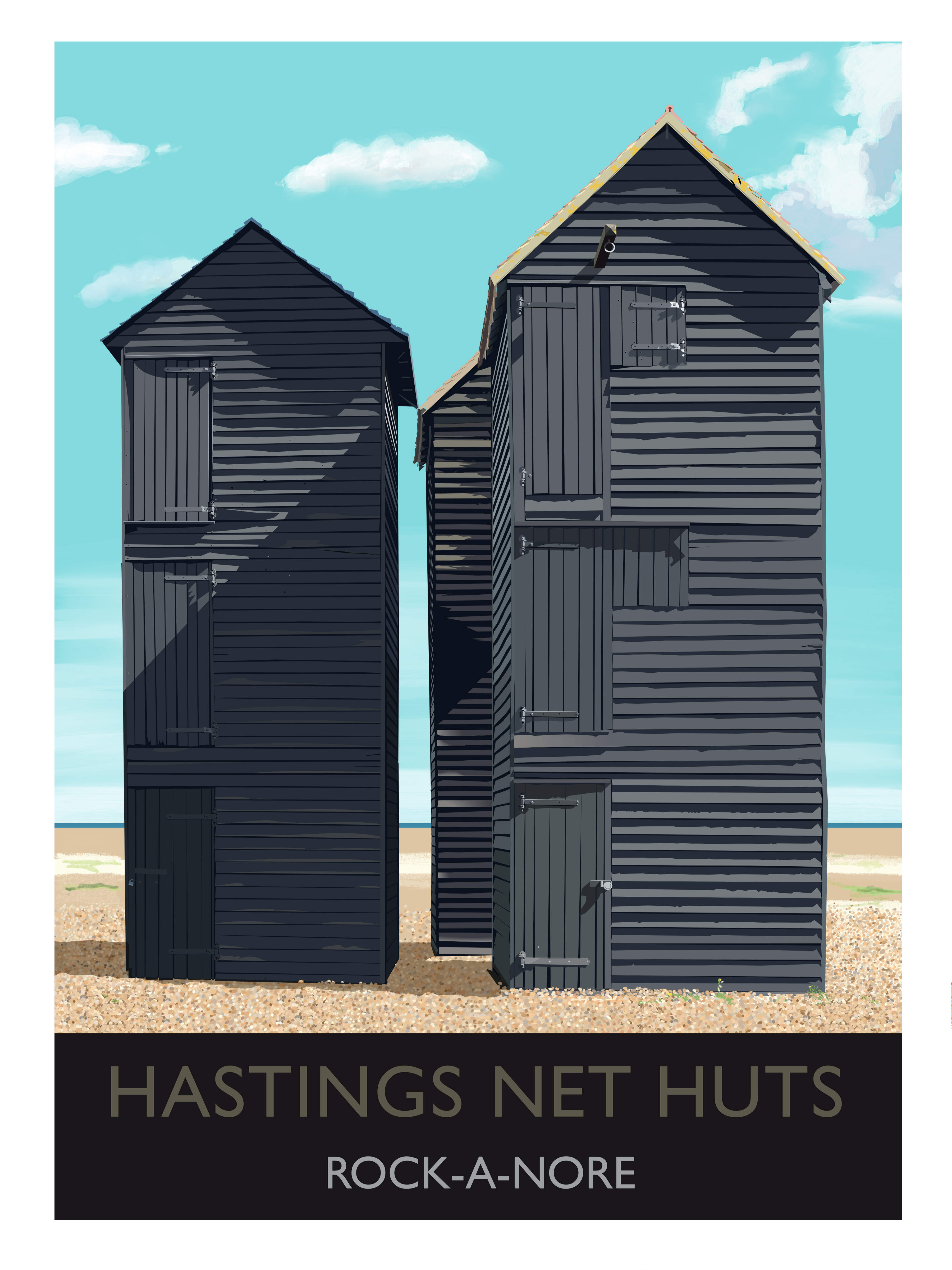 Giclee print of Hastings Net Huts