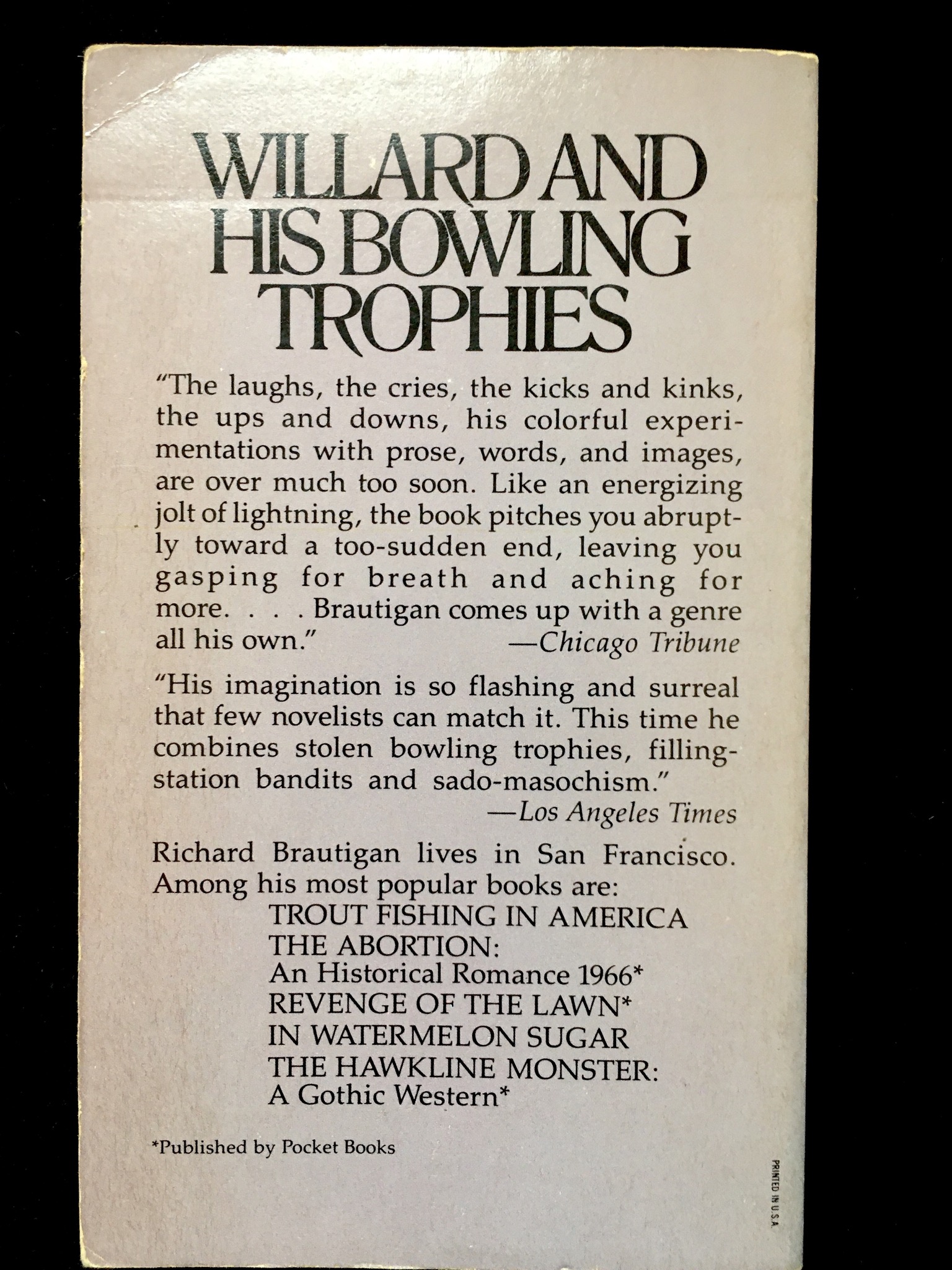 Willard and His Bowling Trophies: A Perverse Mystery by Richard Brautigan