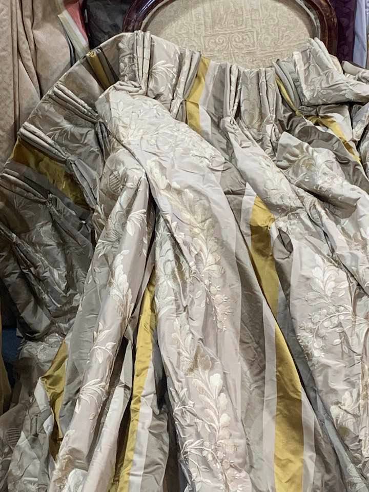 Large Cream Striped Silk Pinch Pleat Curtains w412 D282