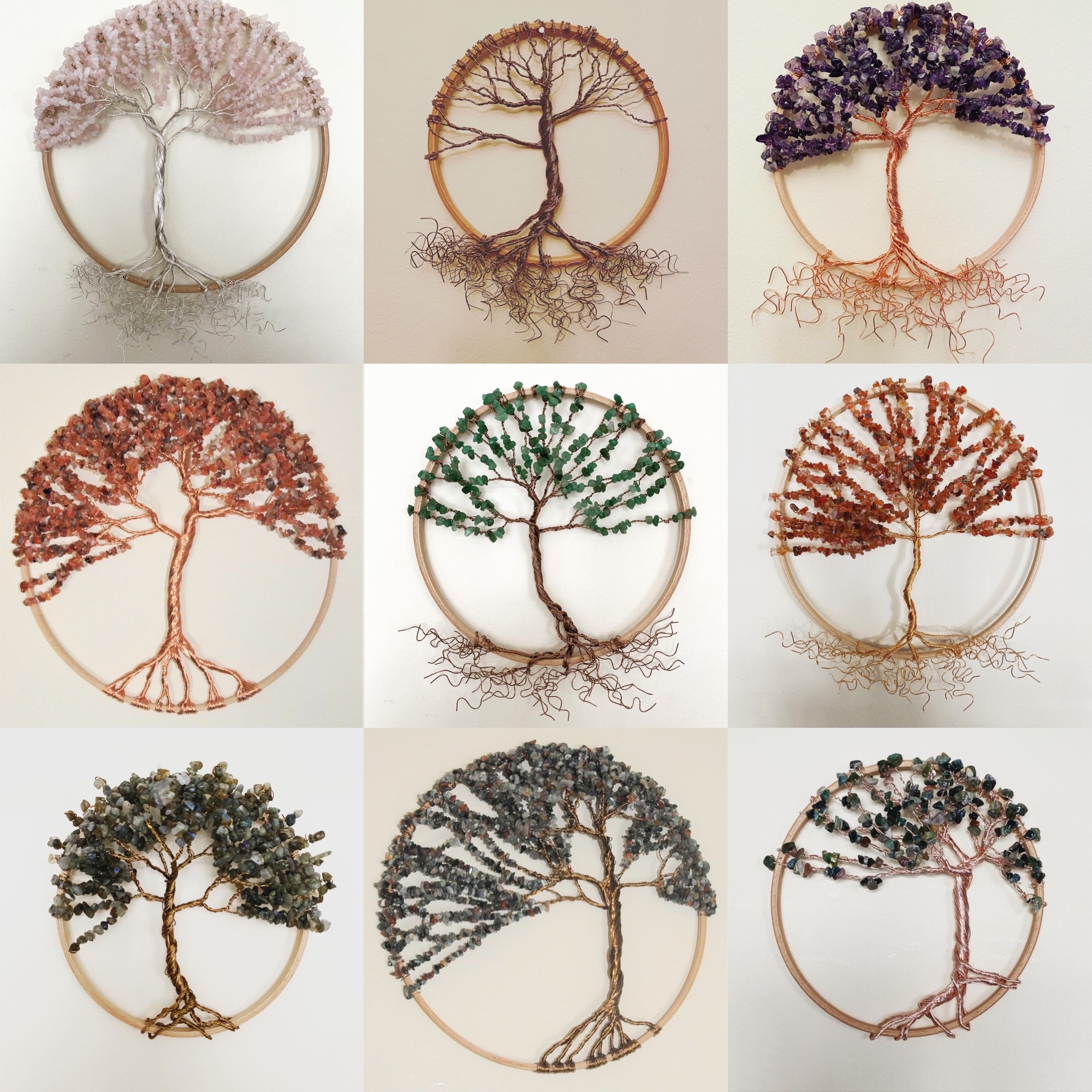 Circular Framed Tree of Life wire and gemstone sculpturesJPG