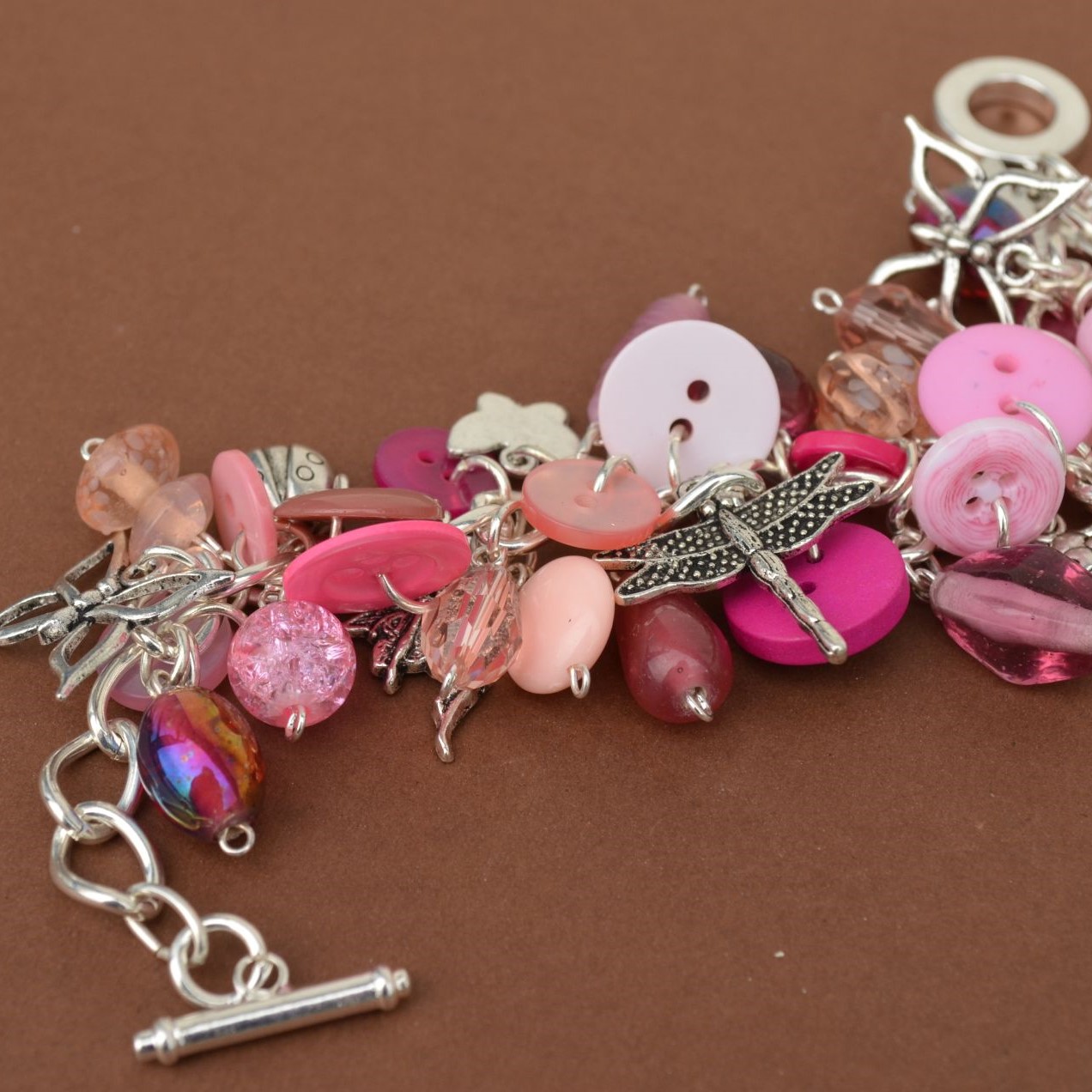 Button, Bead & Insects Charm Bracelet