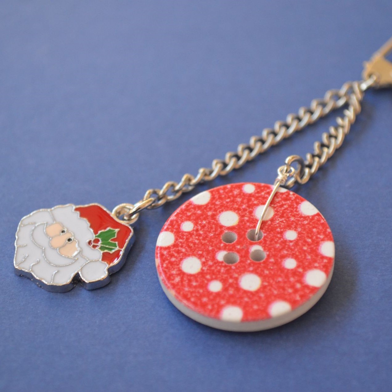 Santa Claus Christmas Single Button Bag Charm Keyring