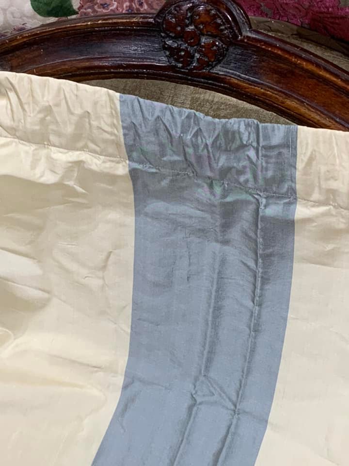 2 Pairs Cream/Grey Striped Silk Curtains W250 D239